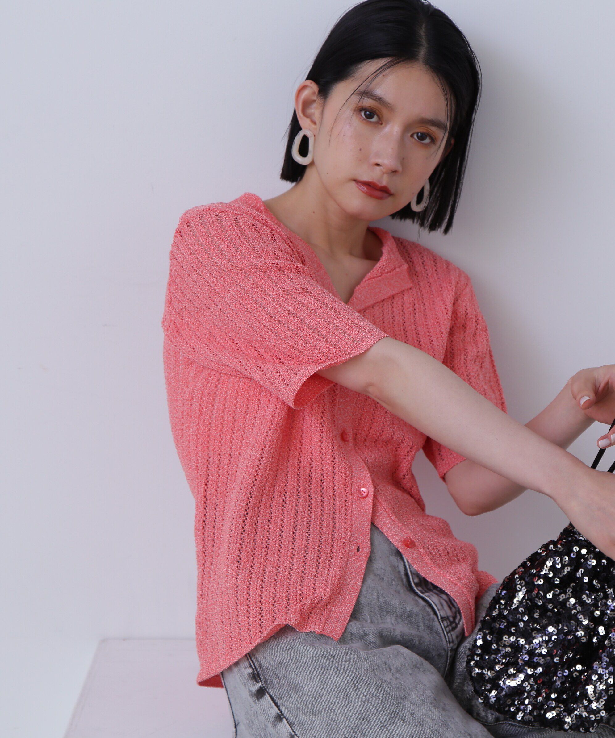  「カイキン柄編みニット」|ニット・セーター|オレンジ