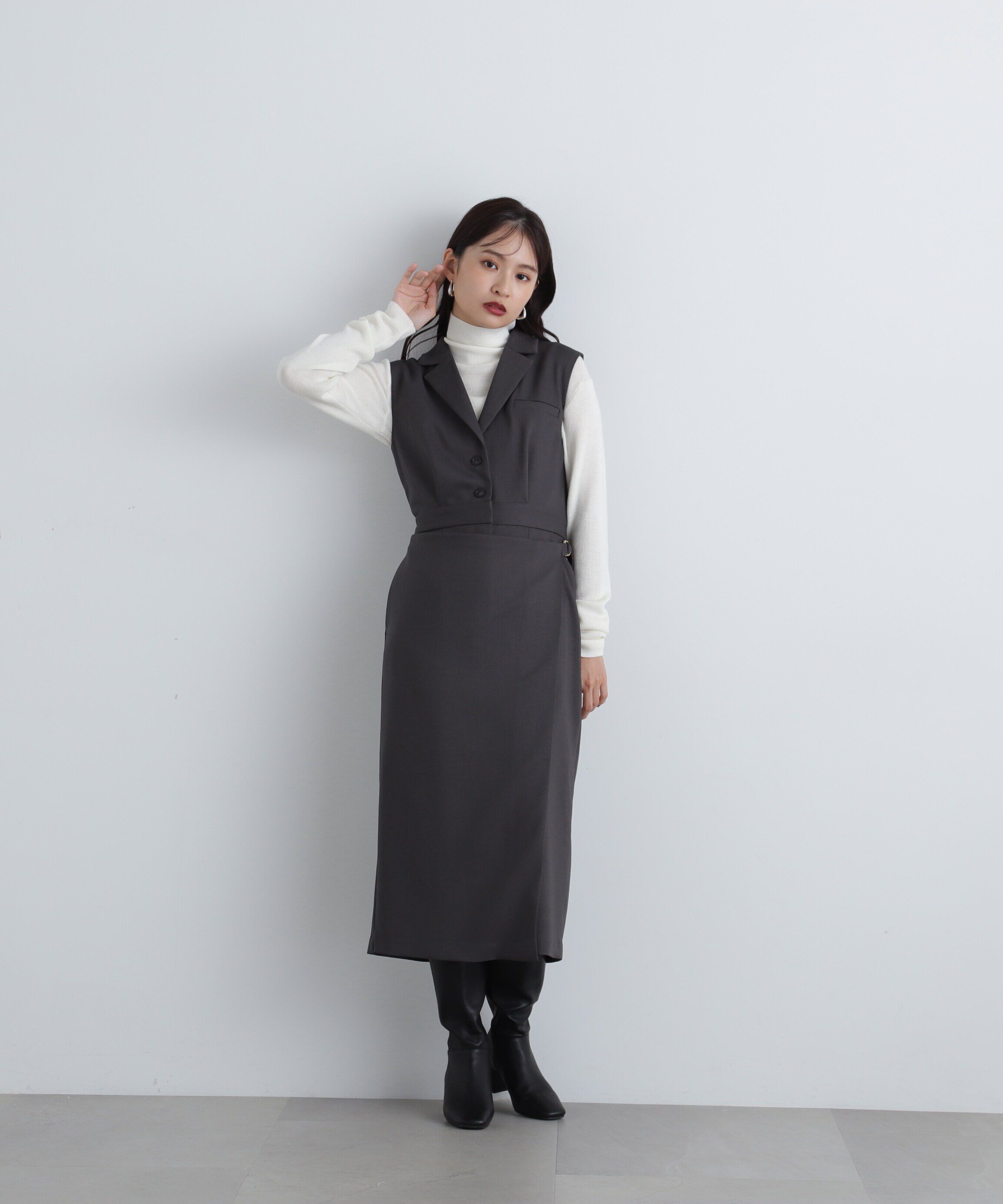  「ラップ風テイラードジャンパースカート」|ワンピース|