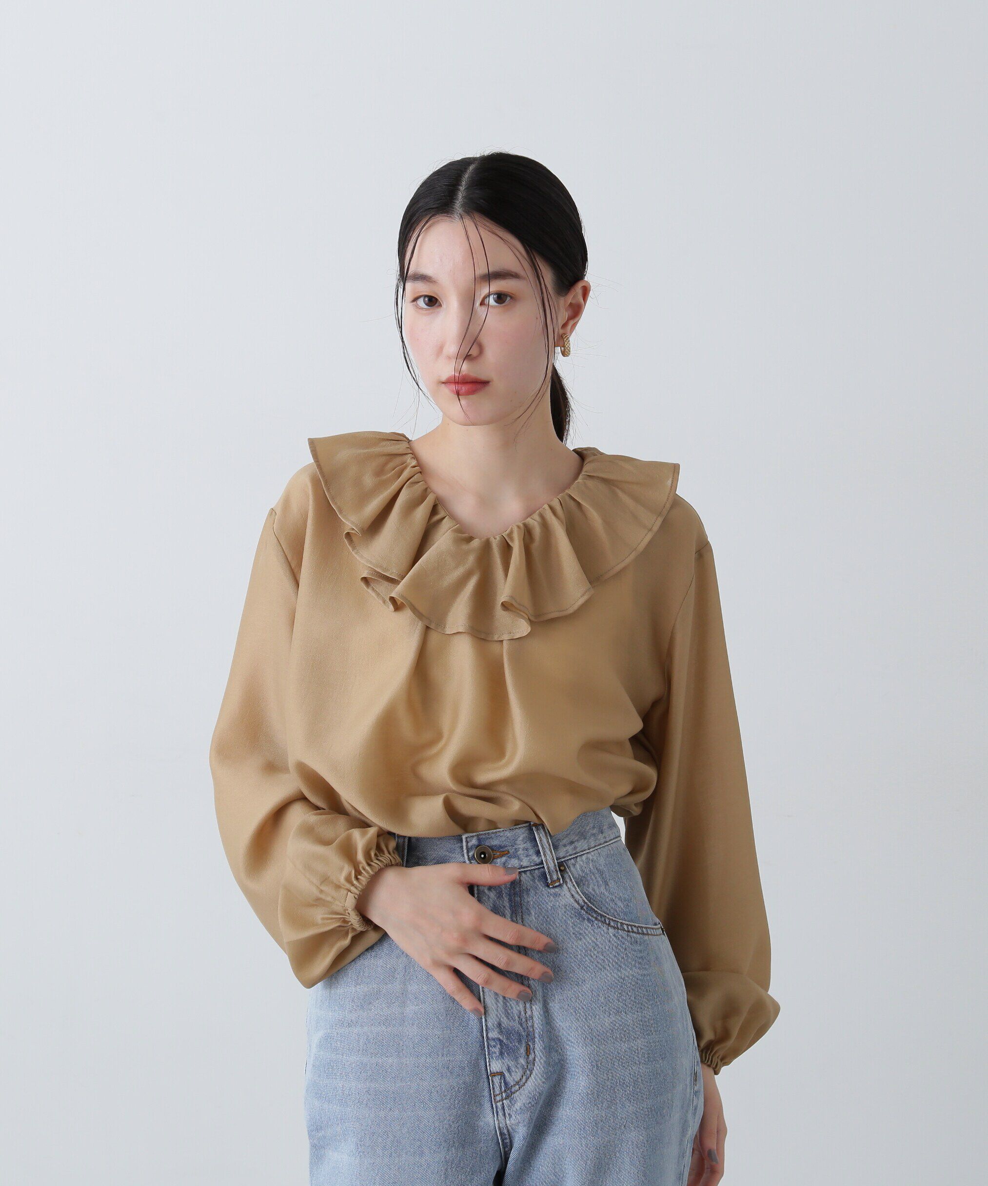  「ラッフルネックブラウス」|シャツ・ブラウス|
