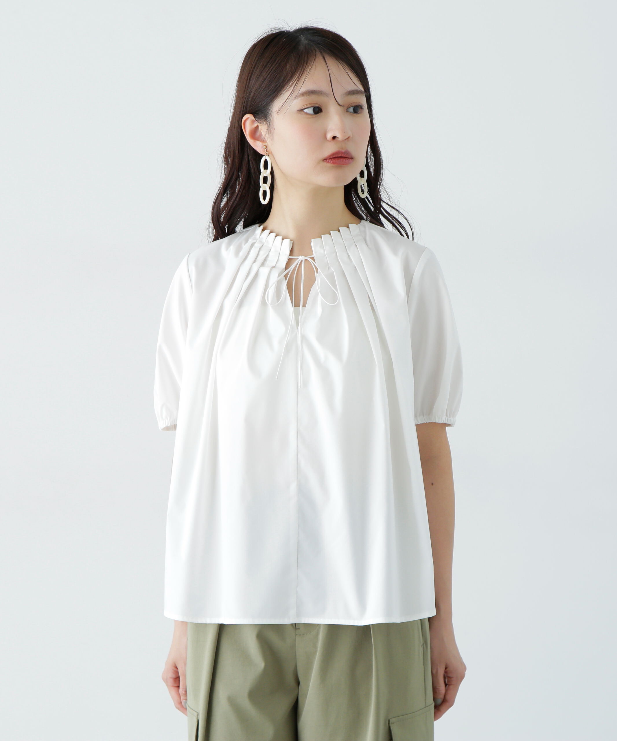  「タックカラーリボンブラウス」|シャツ・ブラウス|