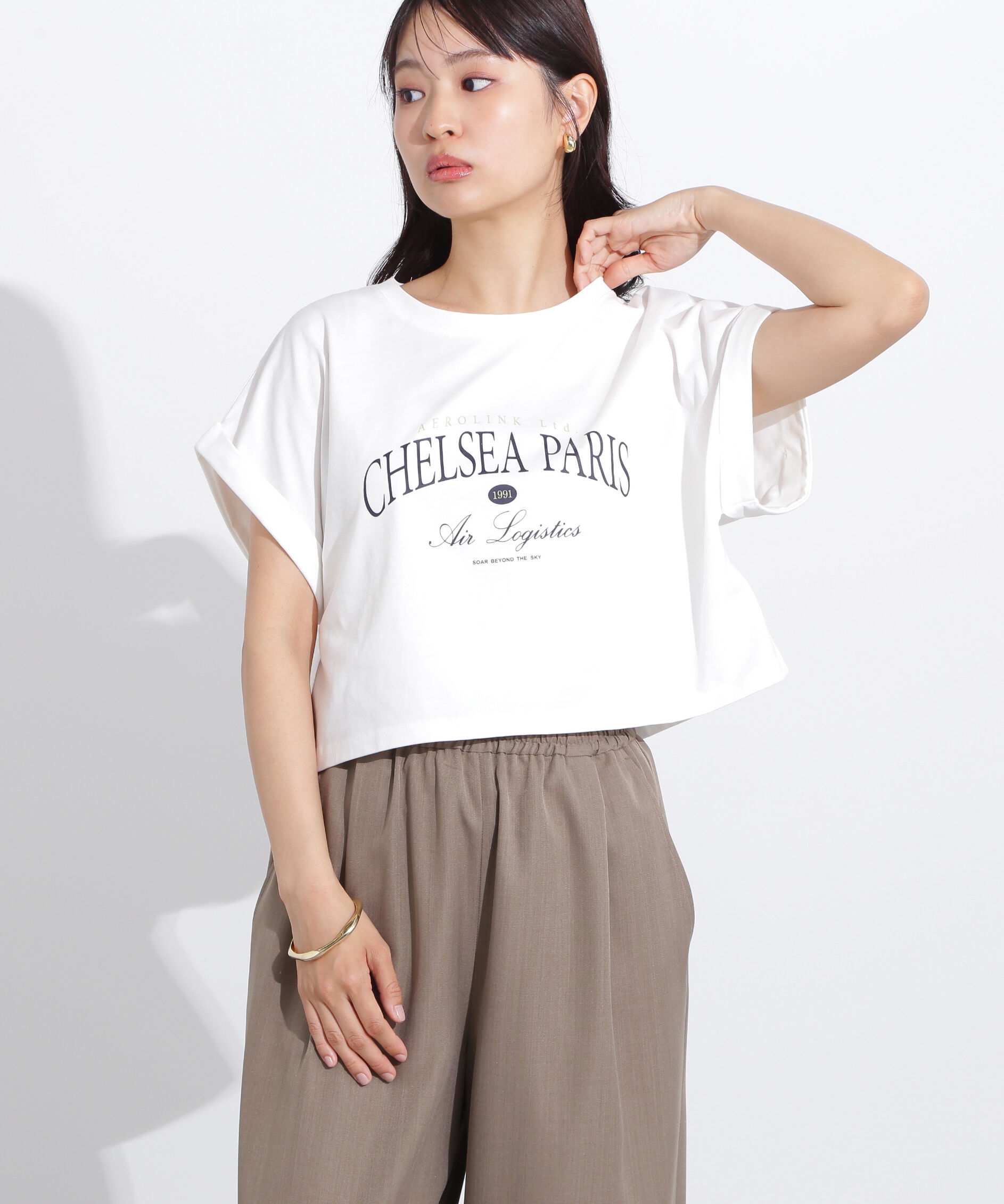  「クロップドカレッジロゴTシャツ」|Tシャツ・カットソー|