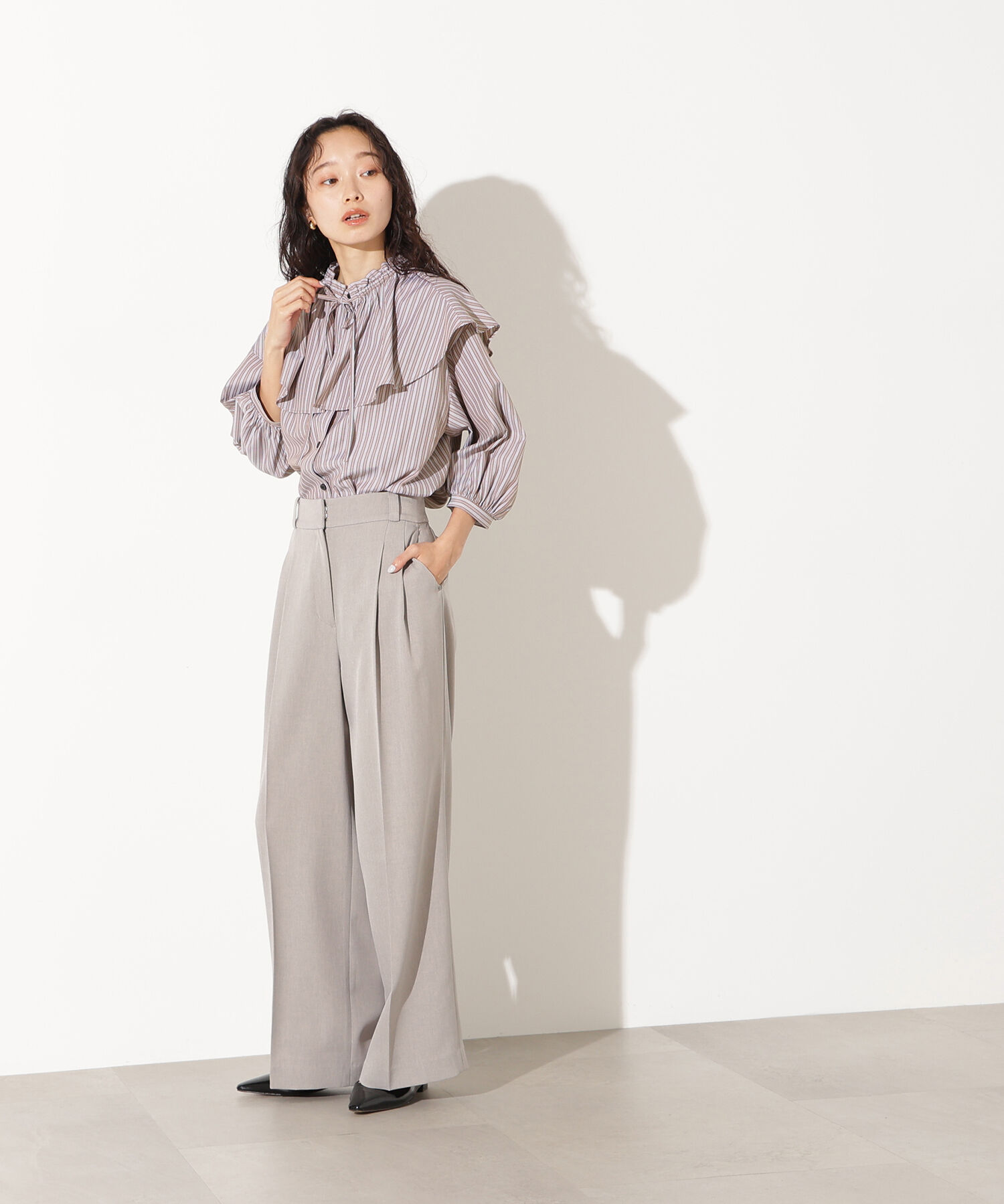  「ﾗｯﾌﾙｶﾗｰｽﾄﾗｲﾌﾟﾌﾞﾗｳｽ《ｲｴﾛｰｽﾄﾗｲﾌﾟ:official sit」|シャツ・ブラウス|