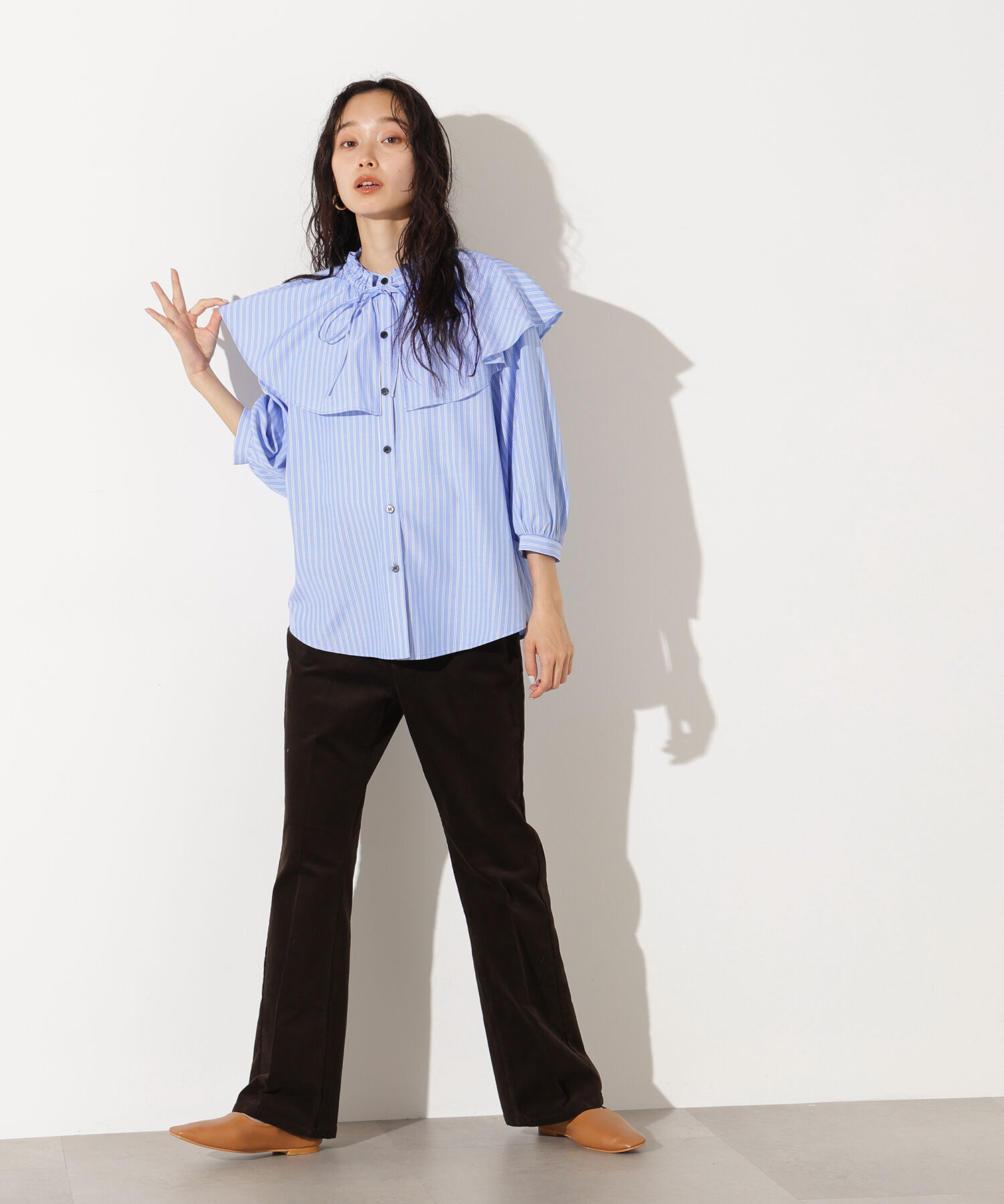  「ﾗｯﾌﾙｶﾗｰｽﾄﾗｲﾌﾟﾌﾞﾗｳｽ《ｲｴﾛｰｽﾄﾗｲﾌﾟ:official sit」|シャツ・ブラウス|