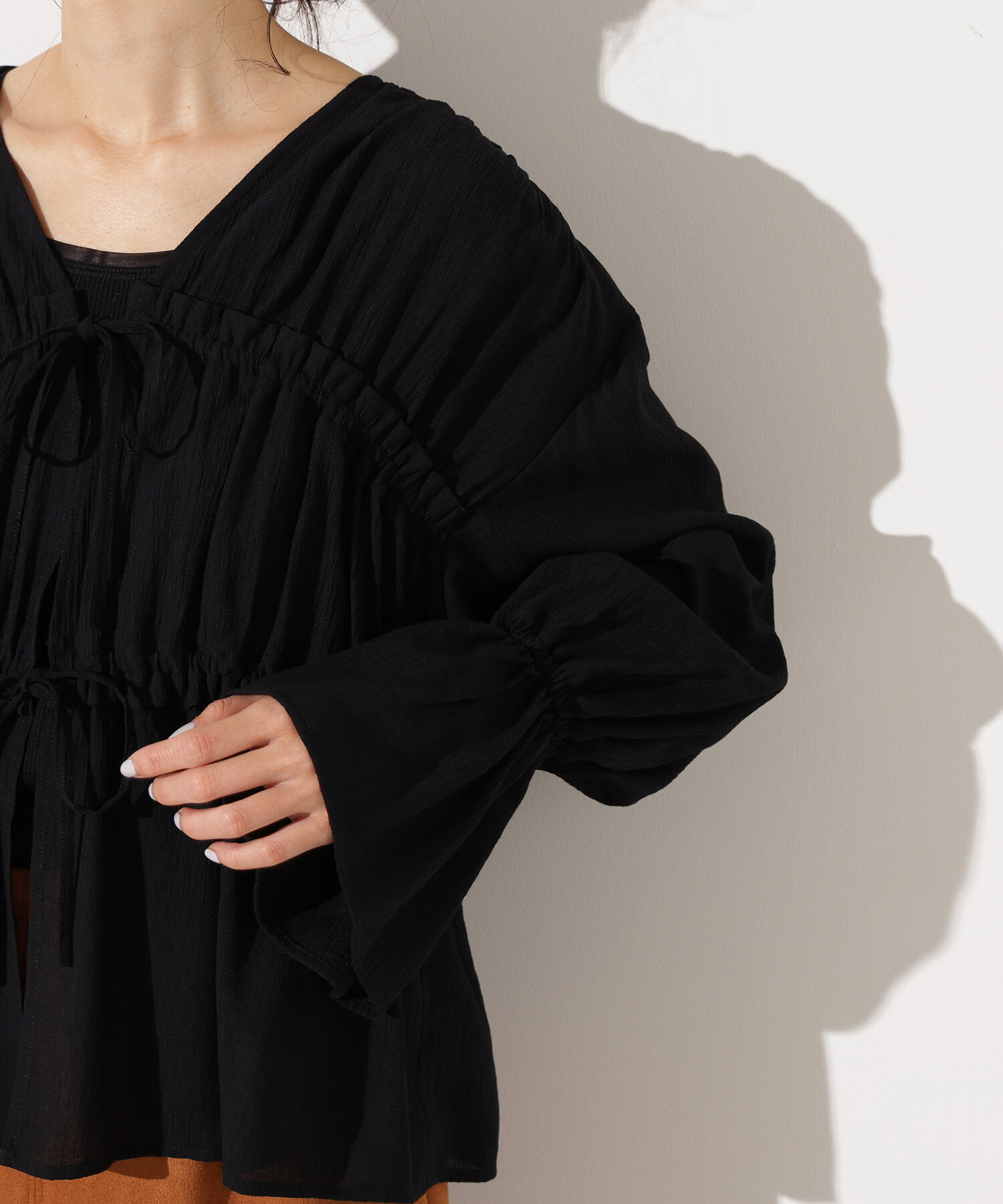  「楊柳シャーリングリボンブラウス」|シャツ・ブラウス|