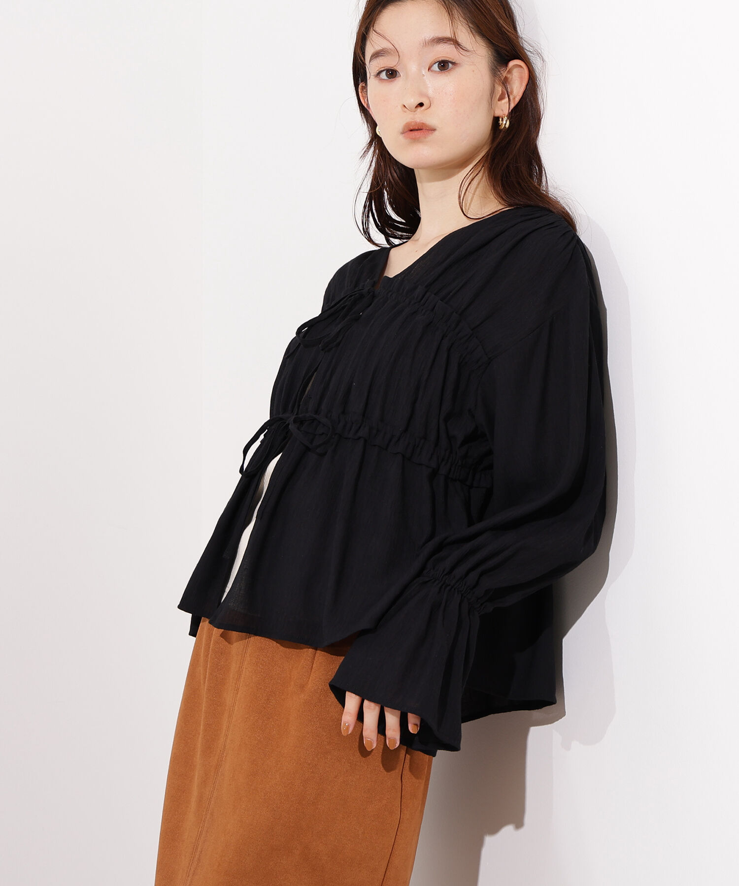  「楊柳シャーリングリボンブラウス」|シャツ・ブラウス|
