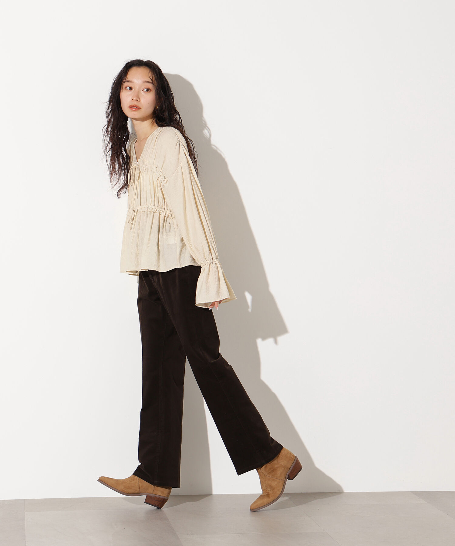  「楊柳シャーリングリボンブラウス」|シャツ・ブラウス|