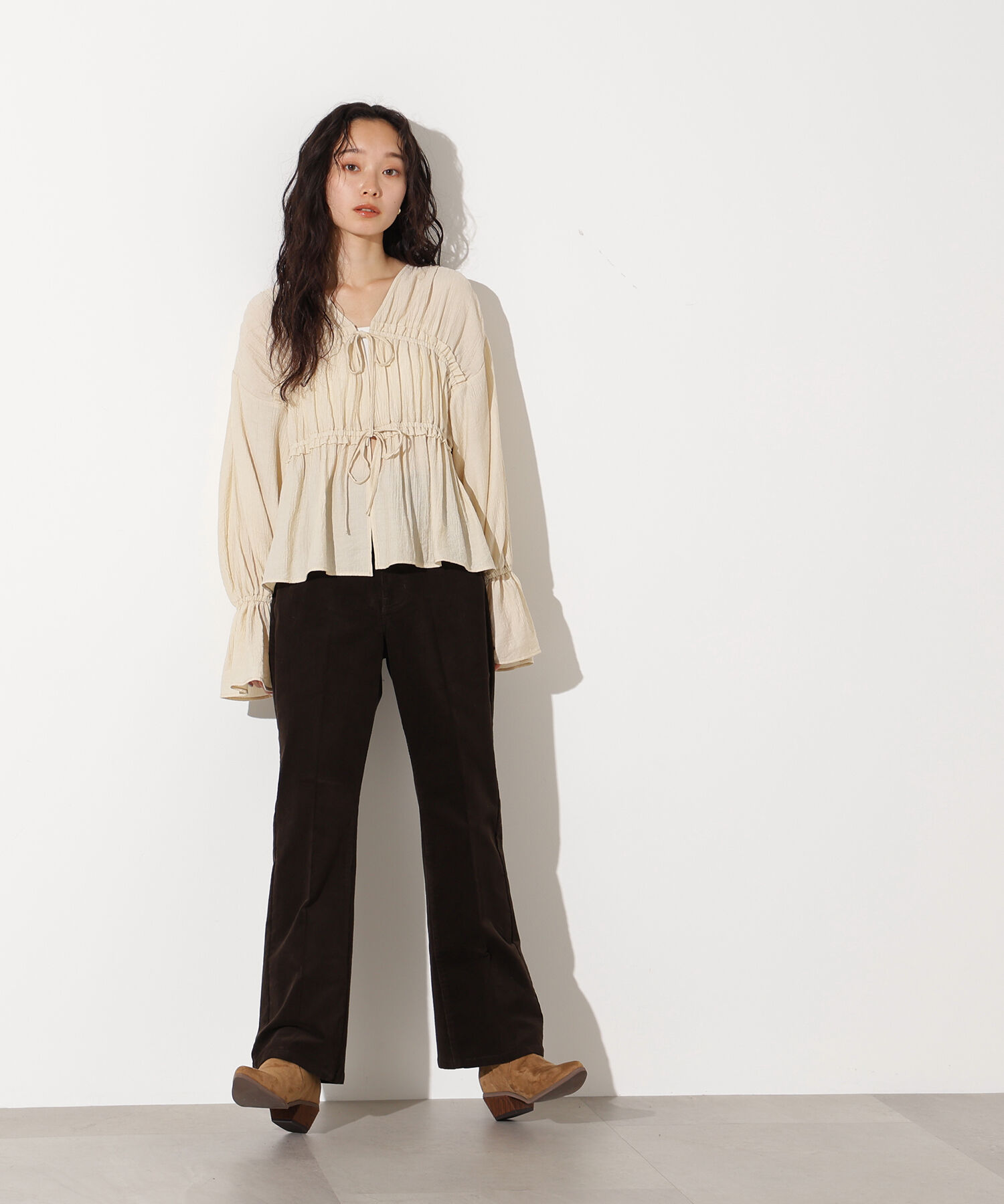 「楊柳シャーリングリボンブラウス」|シャツ・ブラウス|