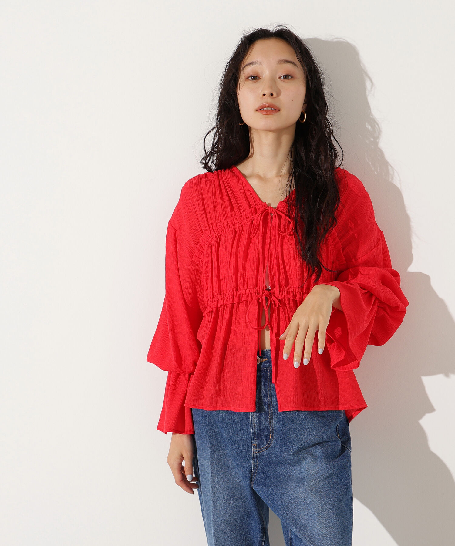  「楊柳シャーリングリボンブラウス」|シャツ・ブラウス|