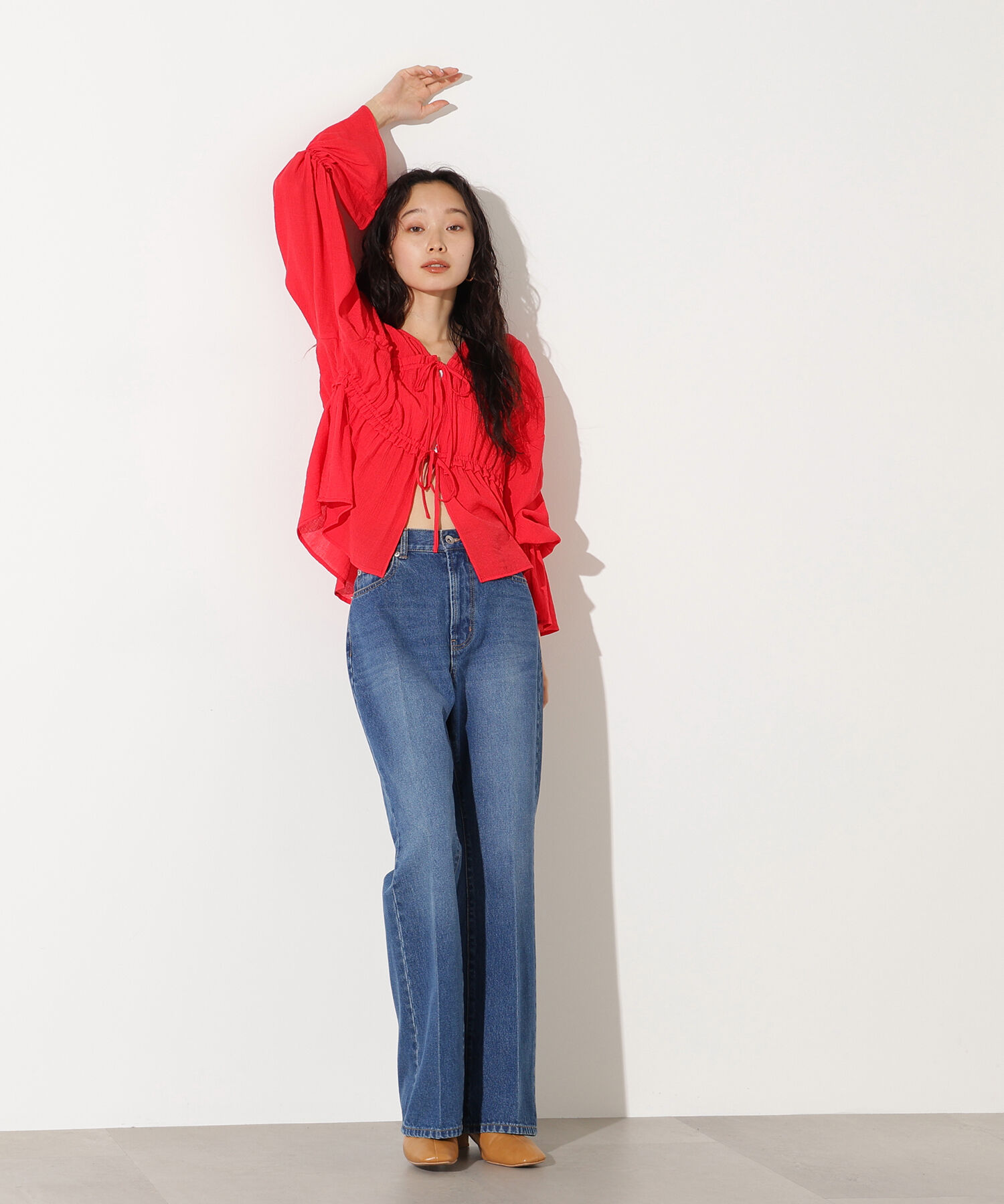  「楊柳シャーリングリボンブラウス」|シャツ・ブラウス|