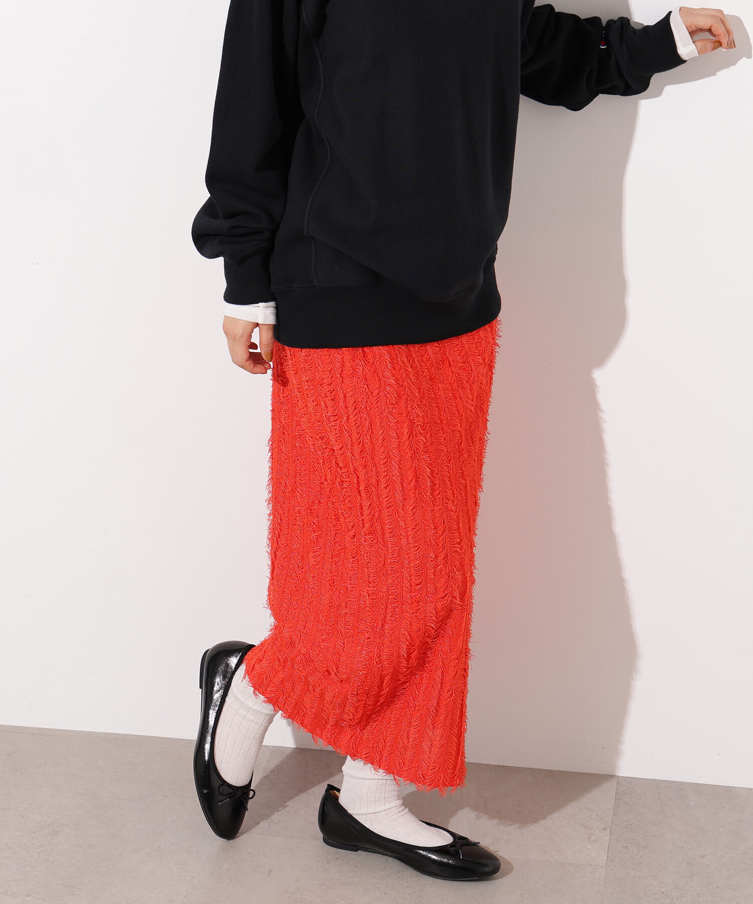  「フリンジニットスカート」|スカート|レッド