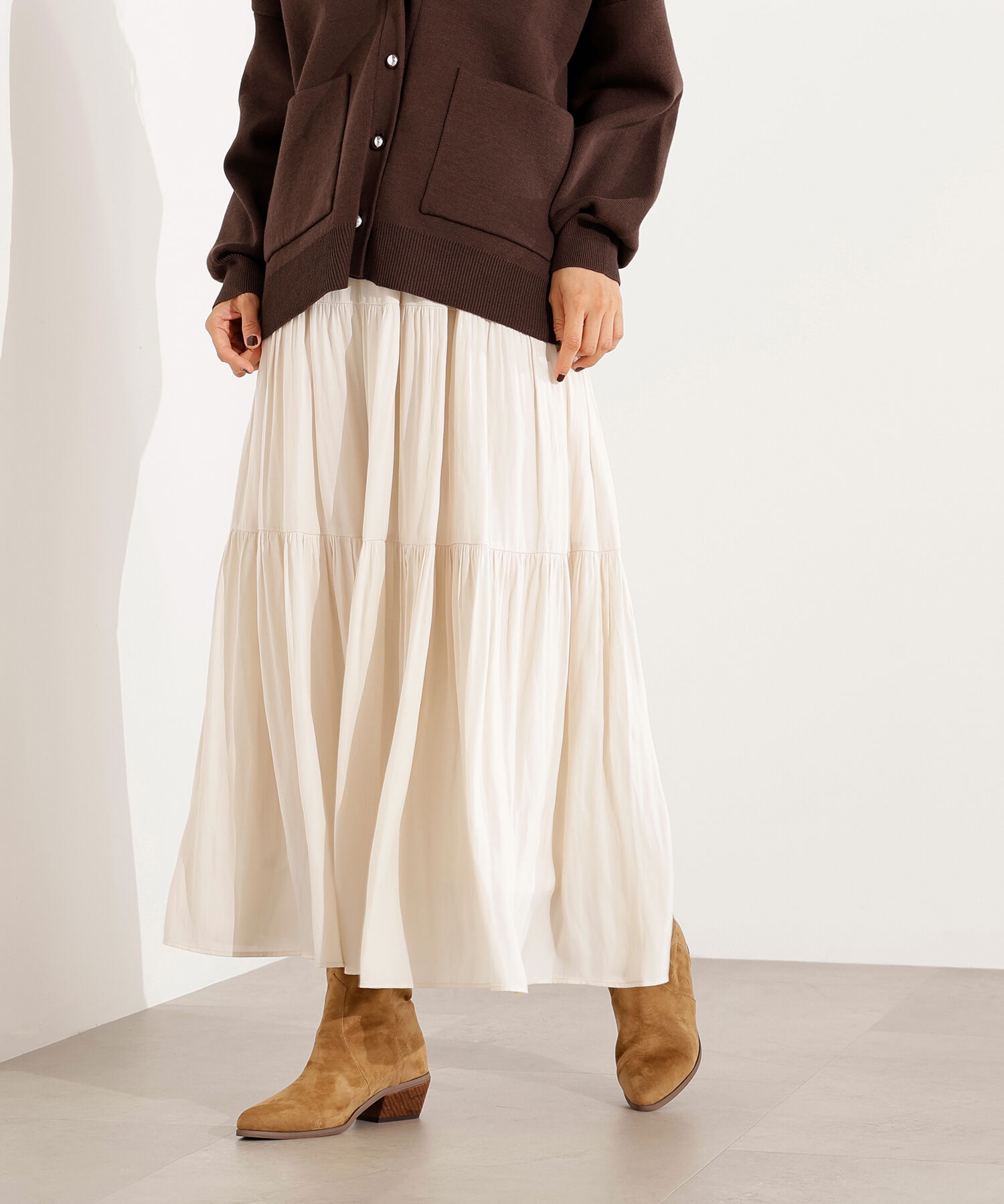  「ティアードロングスカート」|スカート|オフホワイト1