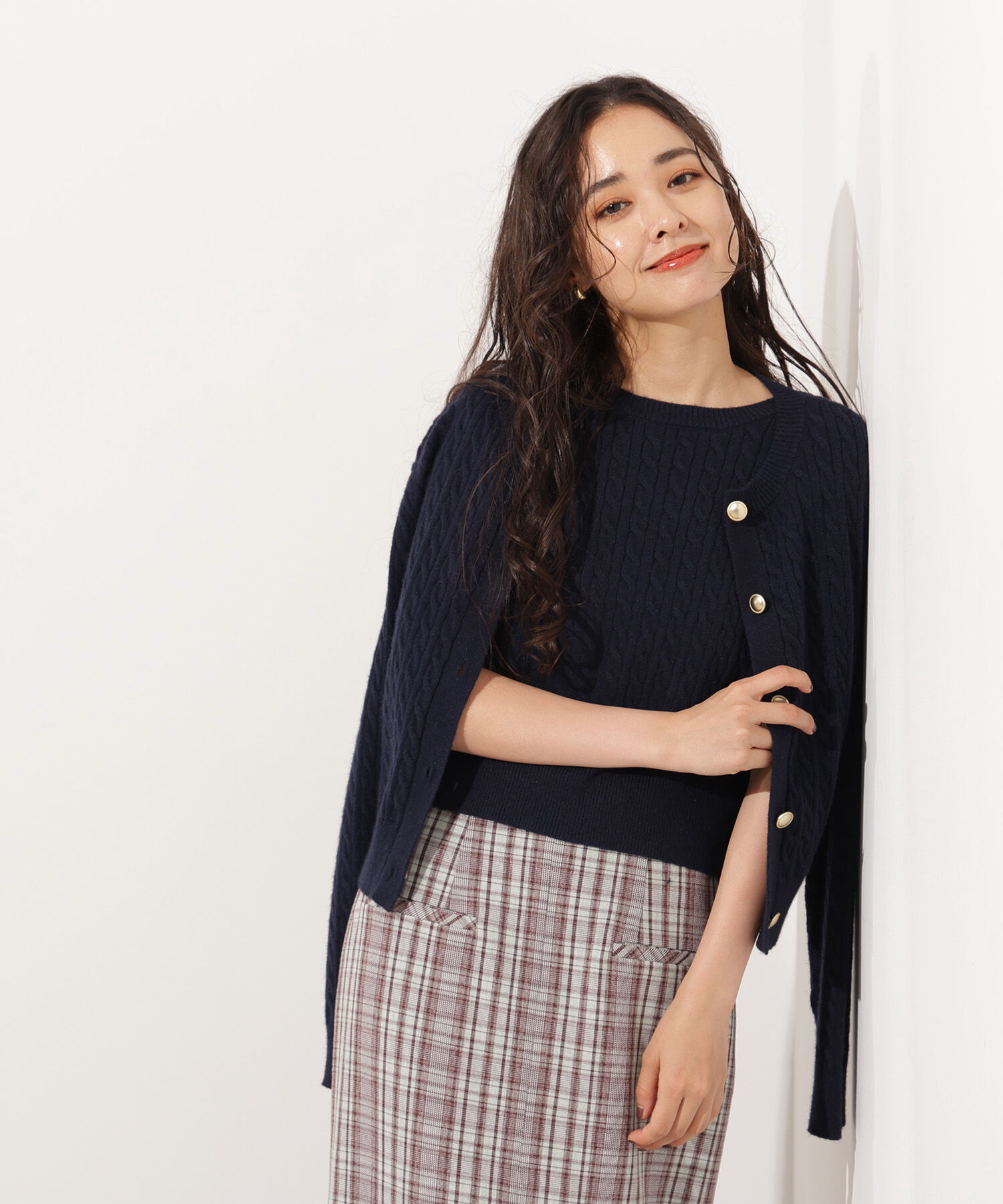  「メタルボタンケーブルアンサンブル」|ニット・セーター|