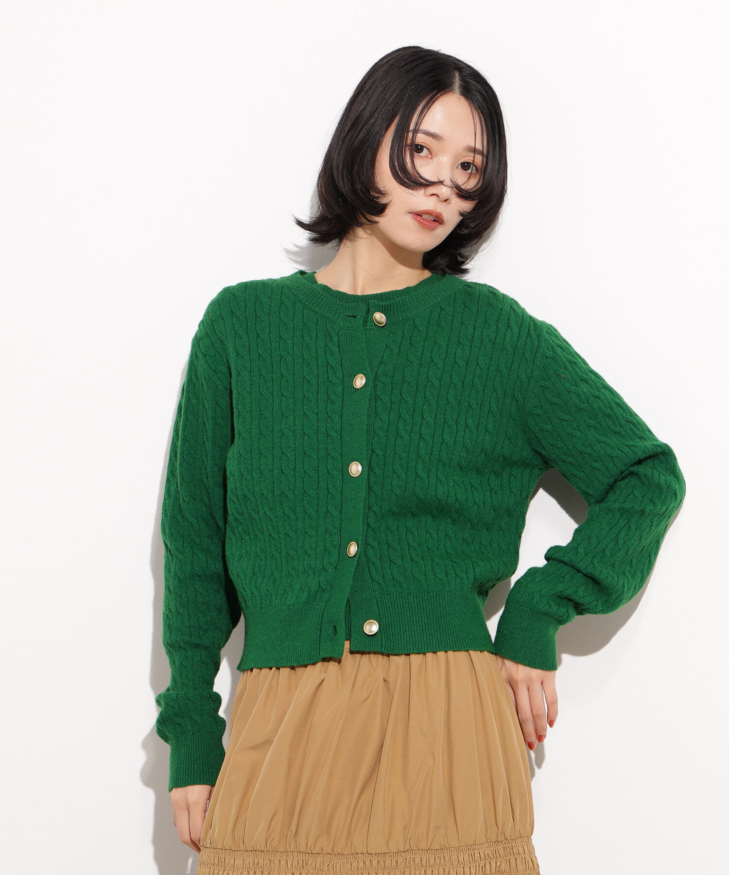  「メタルボタンケーブルアンサンブル」|ニット・セーター|