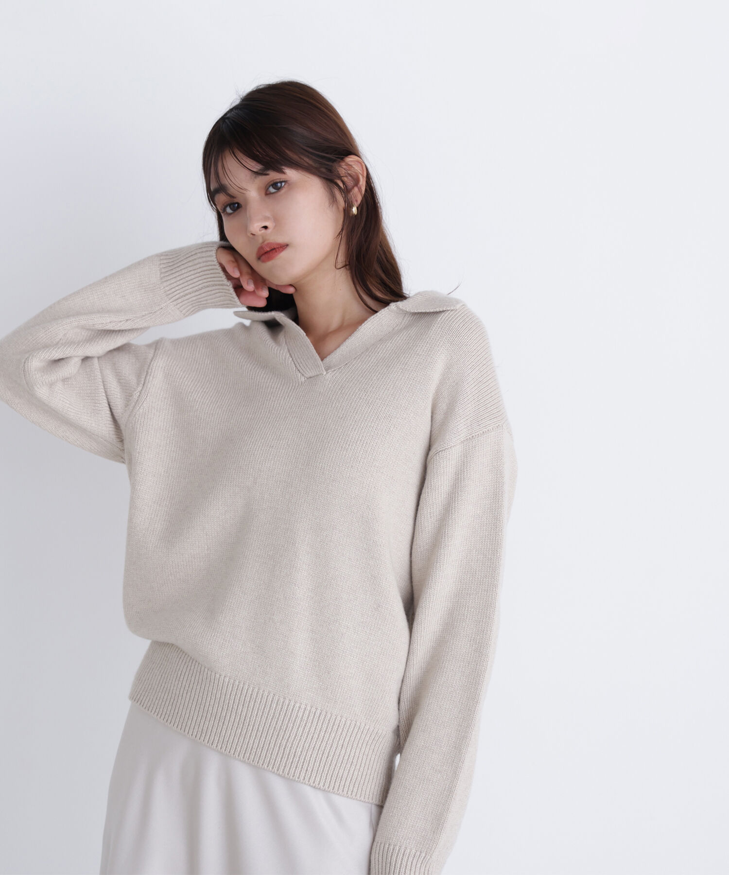  「スキッパーポロニット」|ニット・セーター|ライトベージ