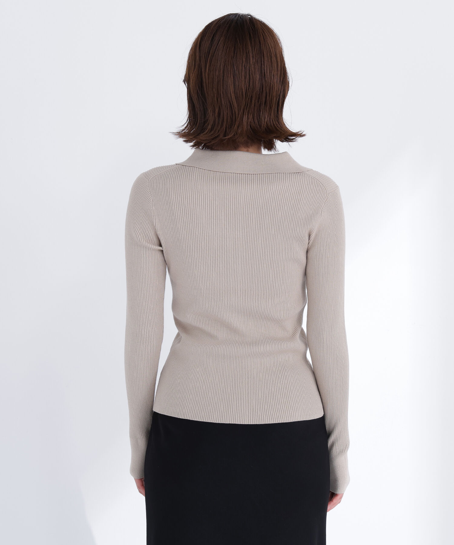  「襟付Vネックリブニット」|ニット・セーター|