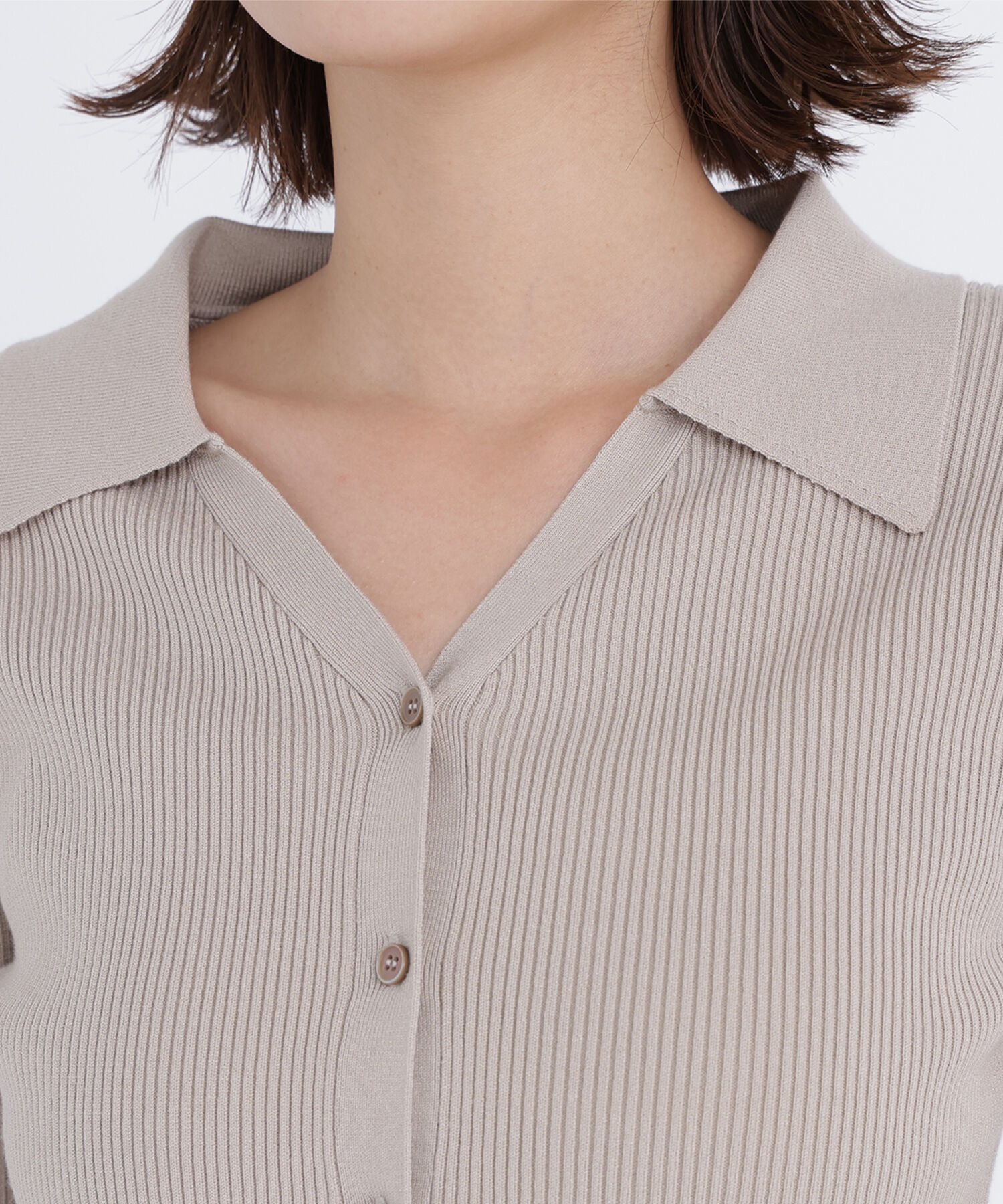  「襟付Vネックリブニット」|ニット・セーター|