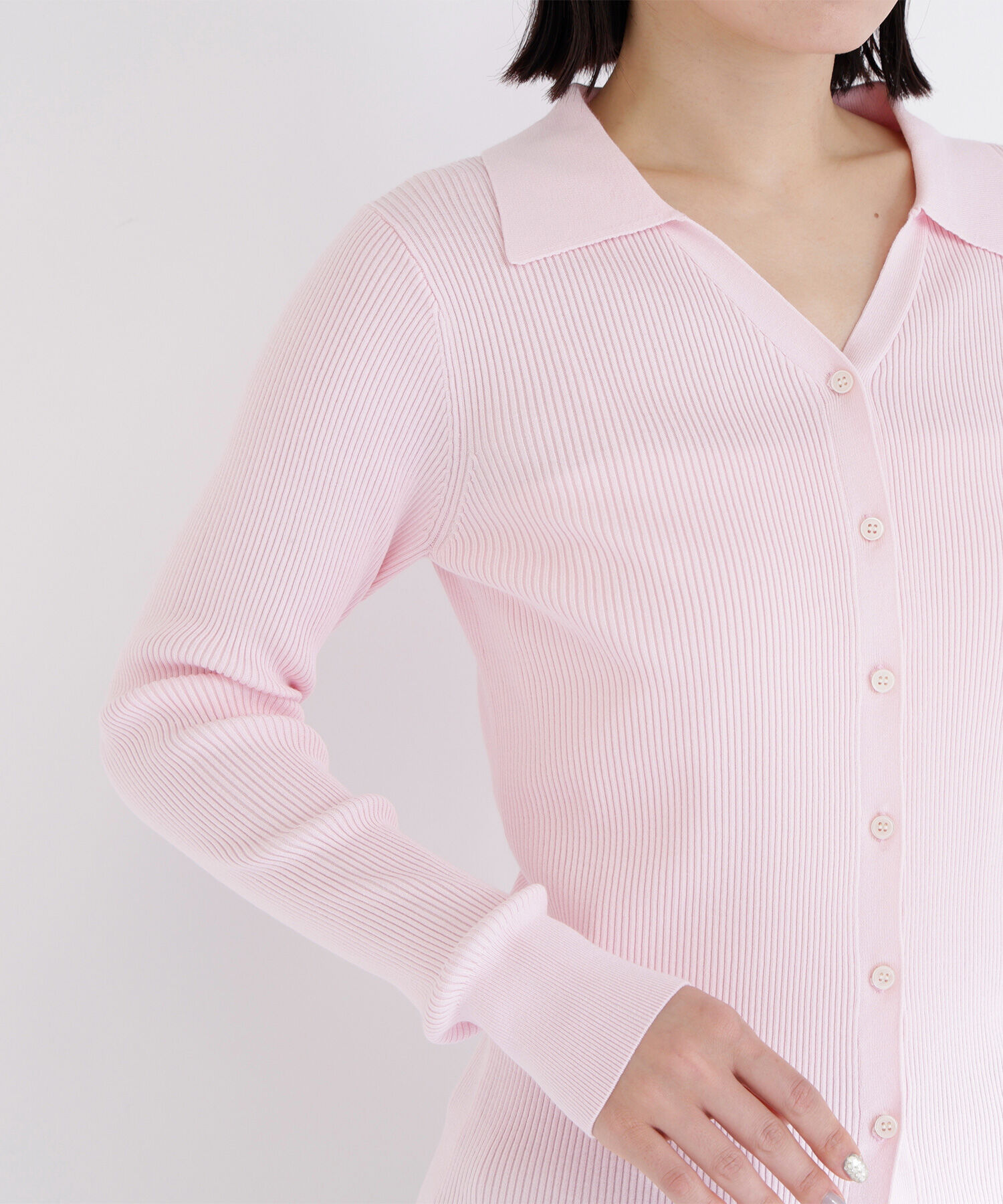  「襟付Vネックリブニット」|ニット・セーター|