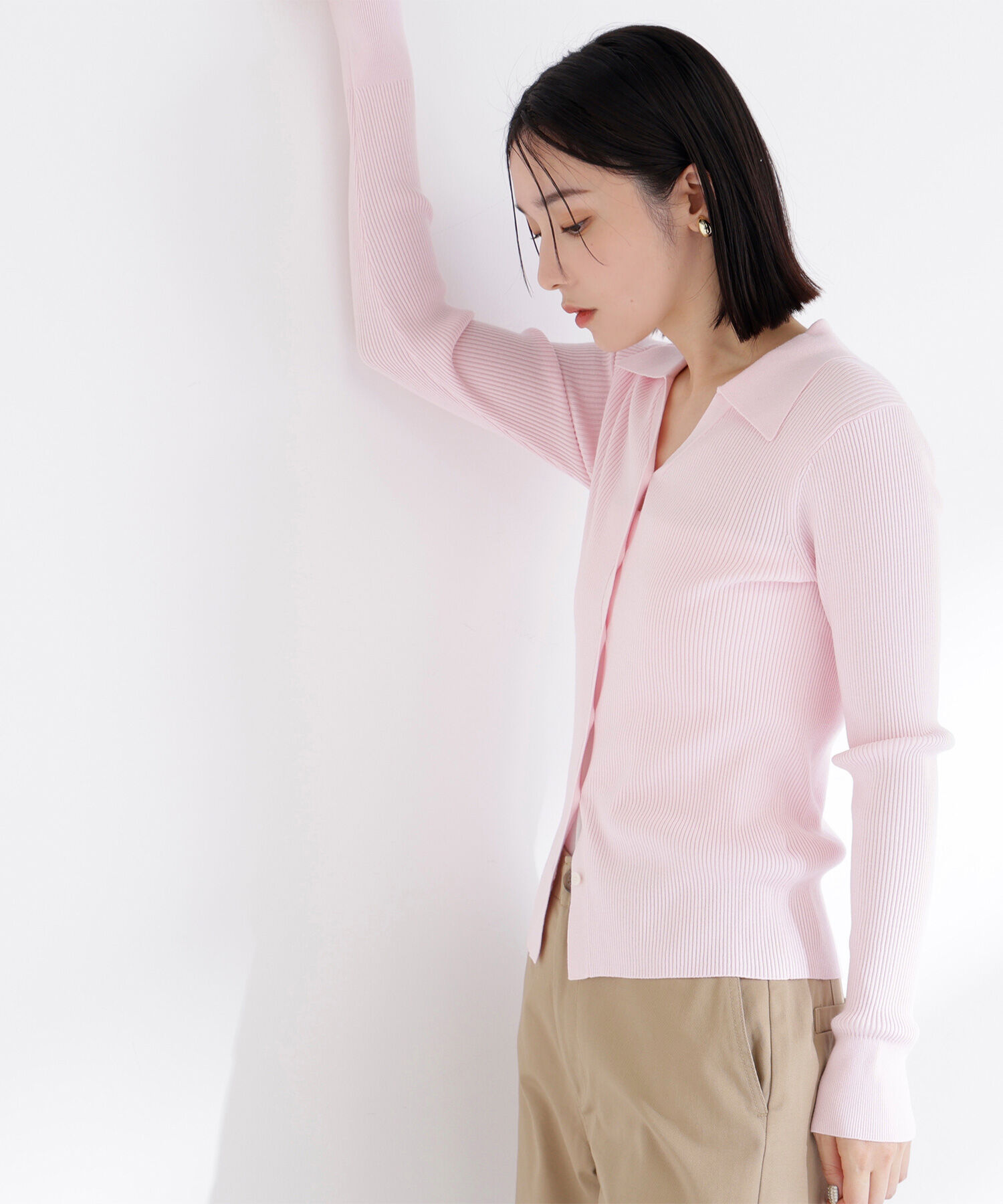  「襟付Vネックリブニット」|ニット・セーター|