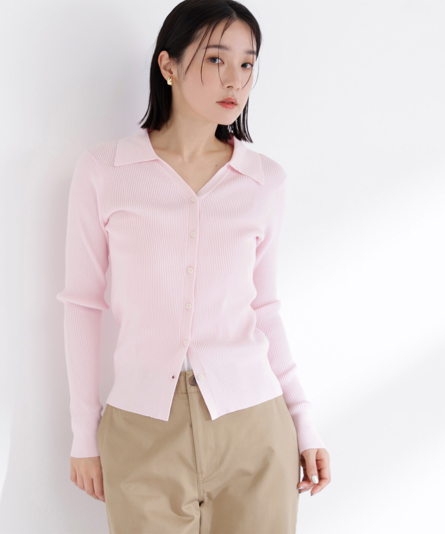  「襟付Vネックリブニット」|ニット・セーター|