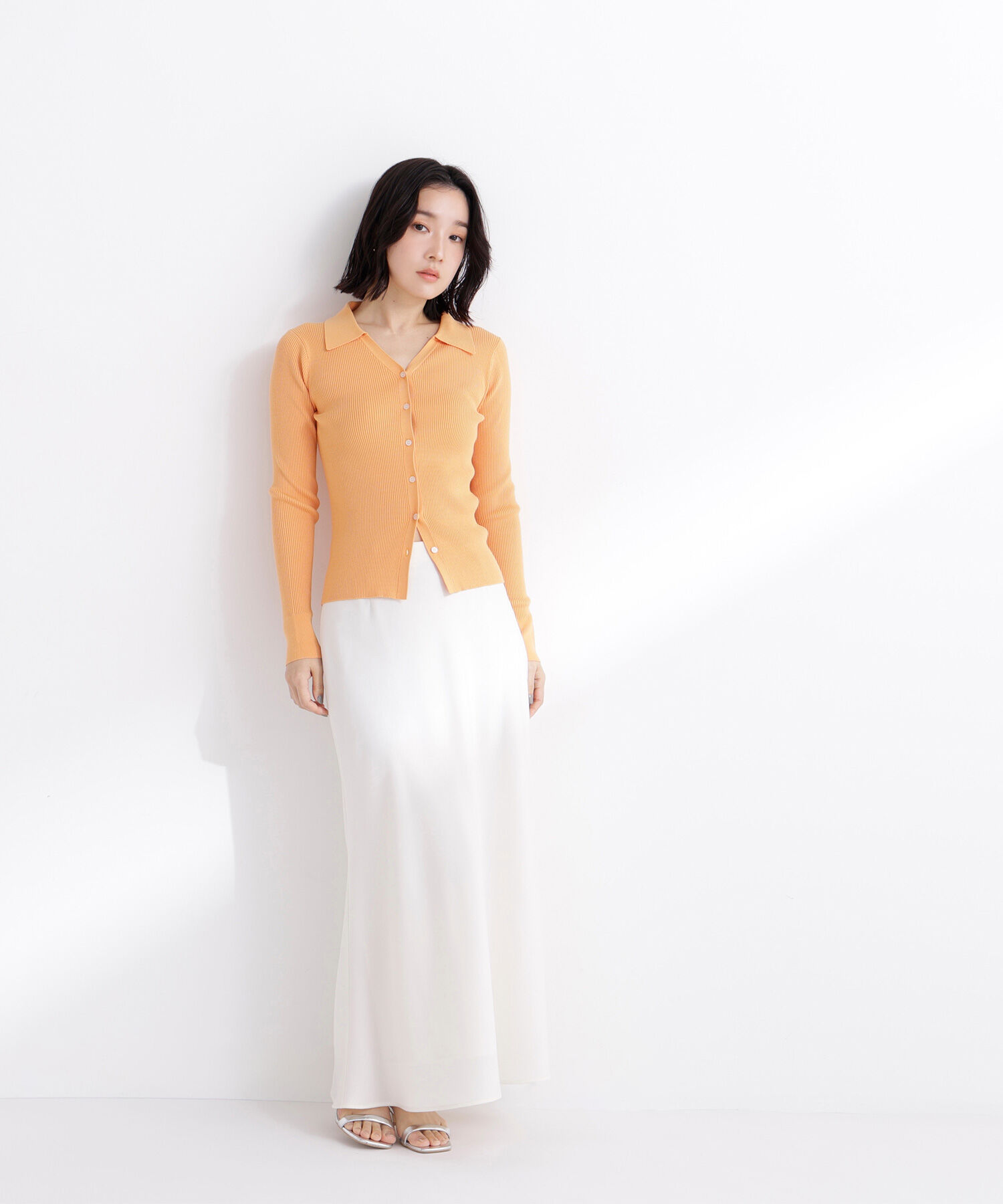  「襟付Vネックリブニット」|ニット・セーター|