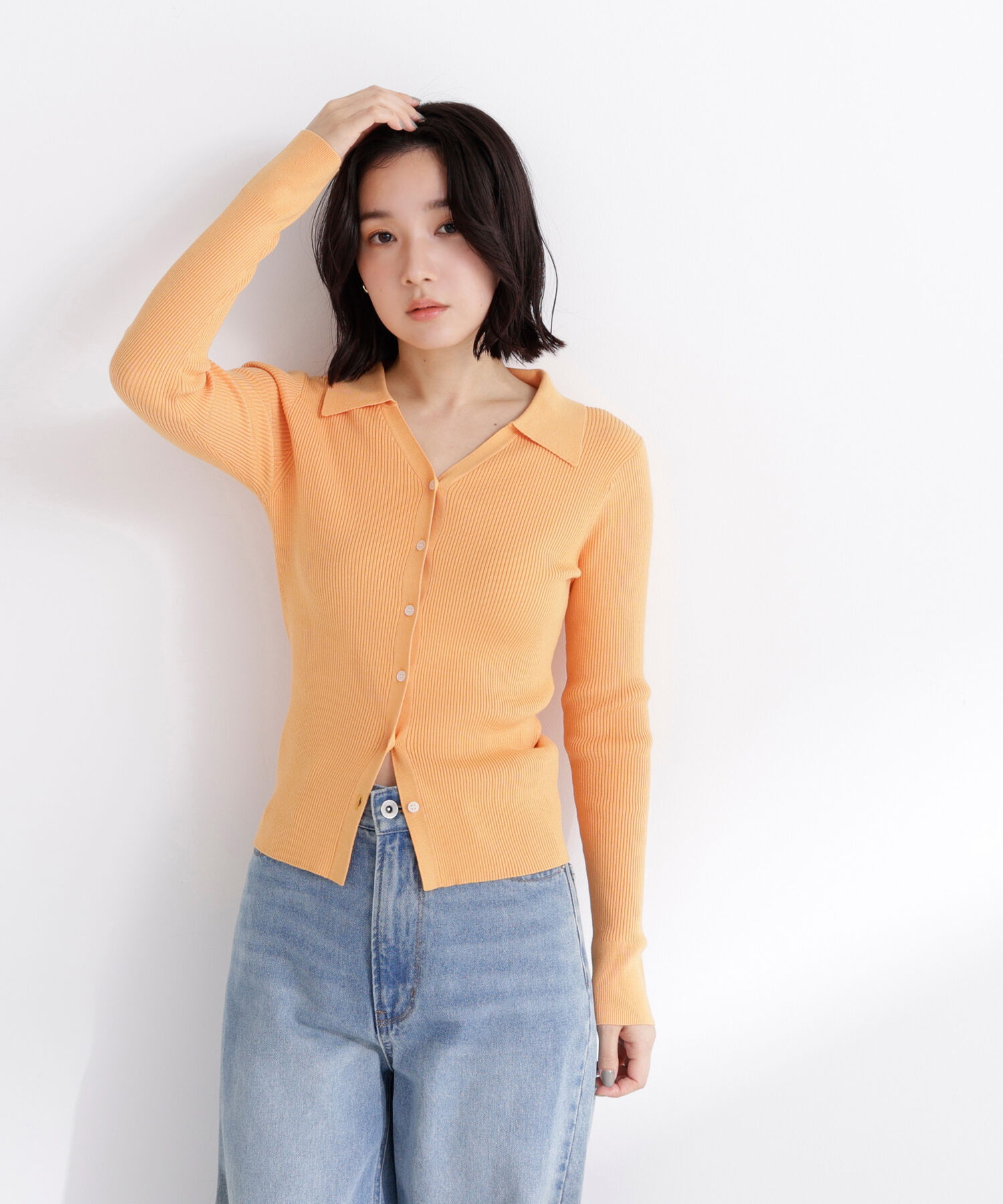  「襟付Vネックリブニット」|ニット・セーター|