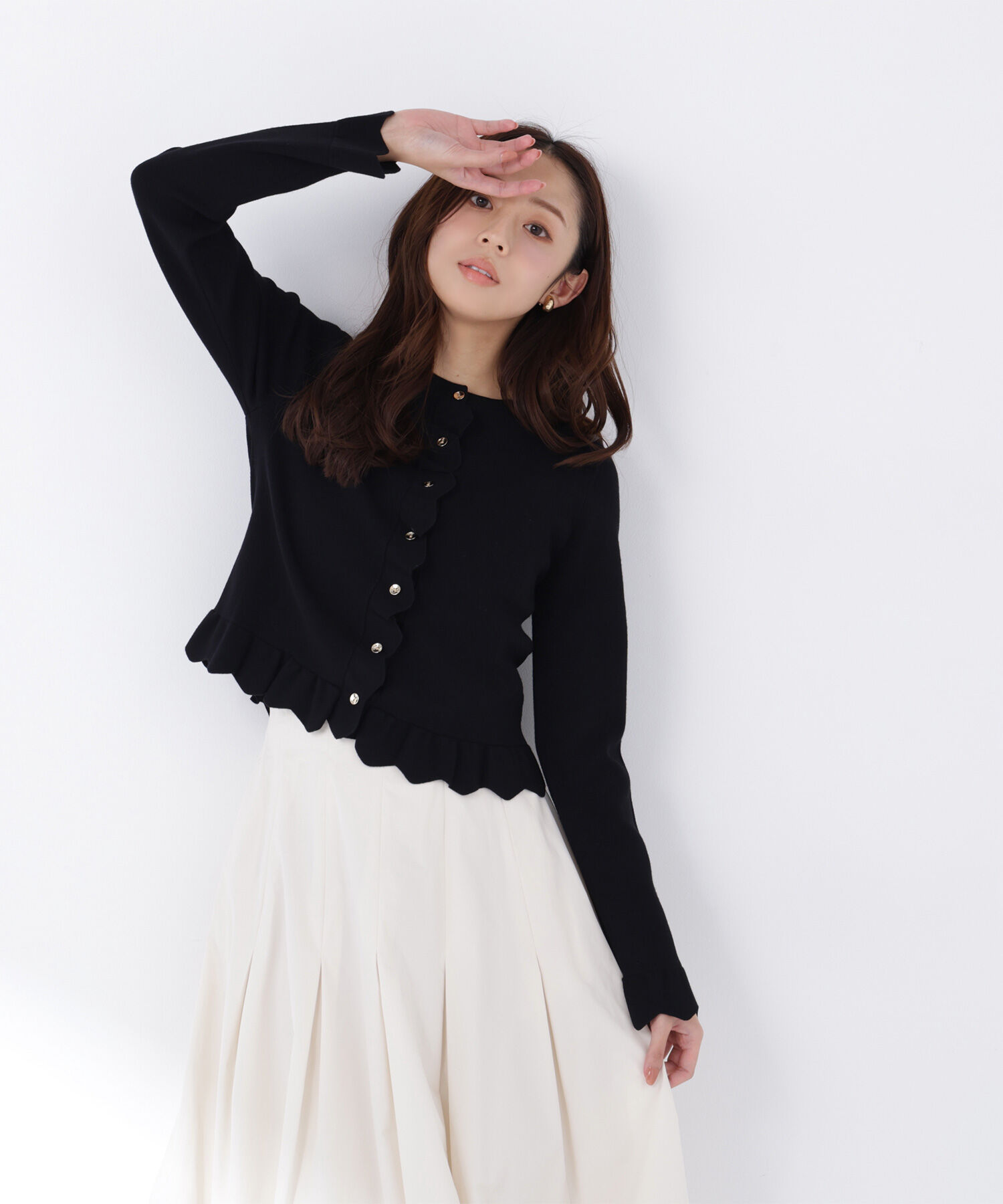  「メタルボタンフリルカーディガン」|ニット・セーター|