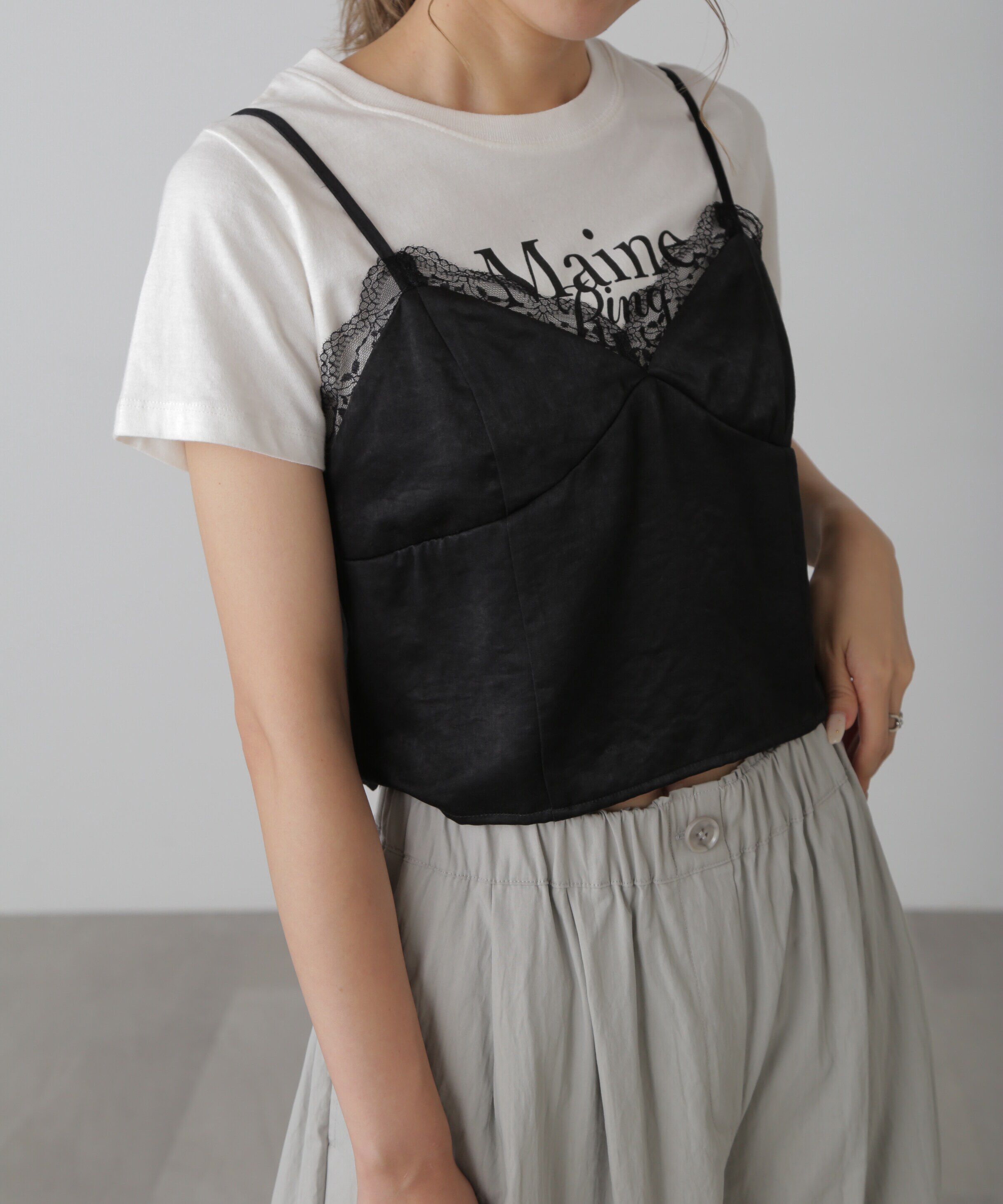  「サテンレースキャミソール」|シャツ・ブラウス|