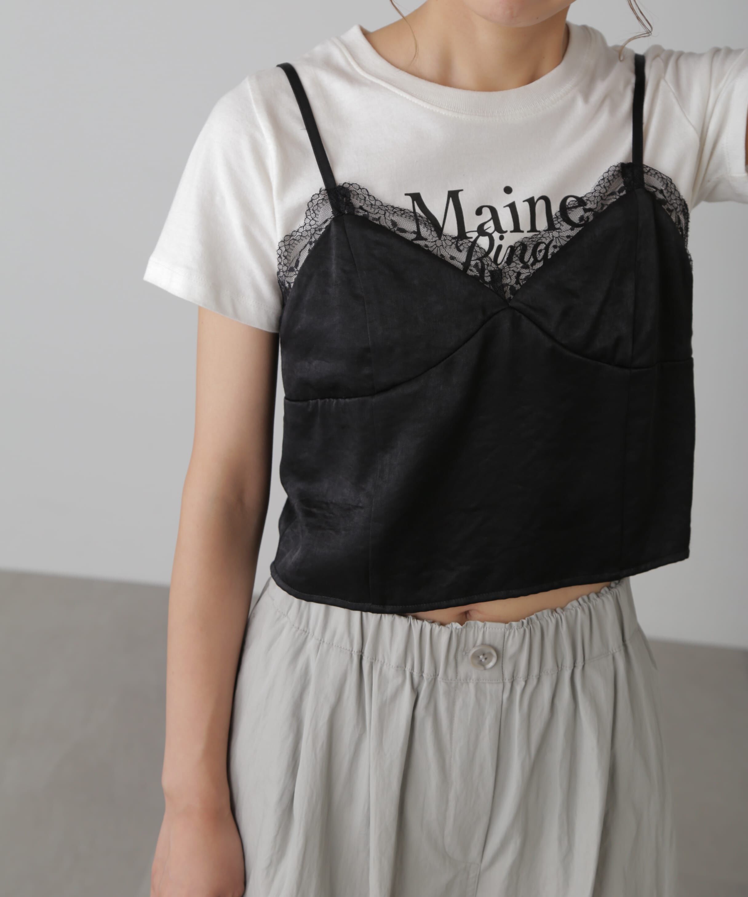  「サテンレースキャミソール」|シャツ・ブラウス|