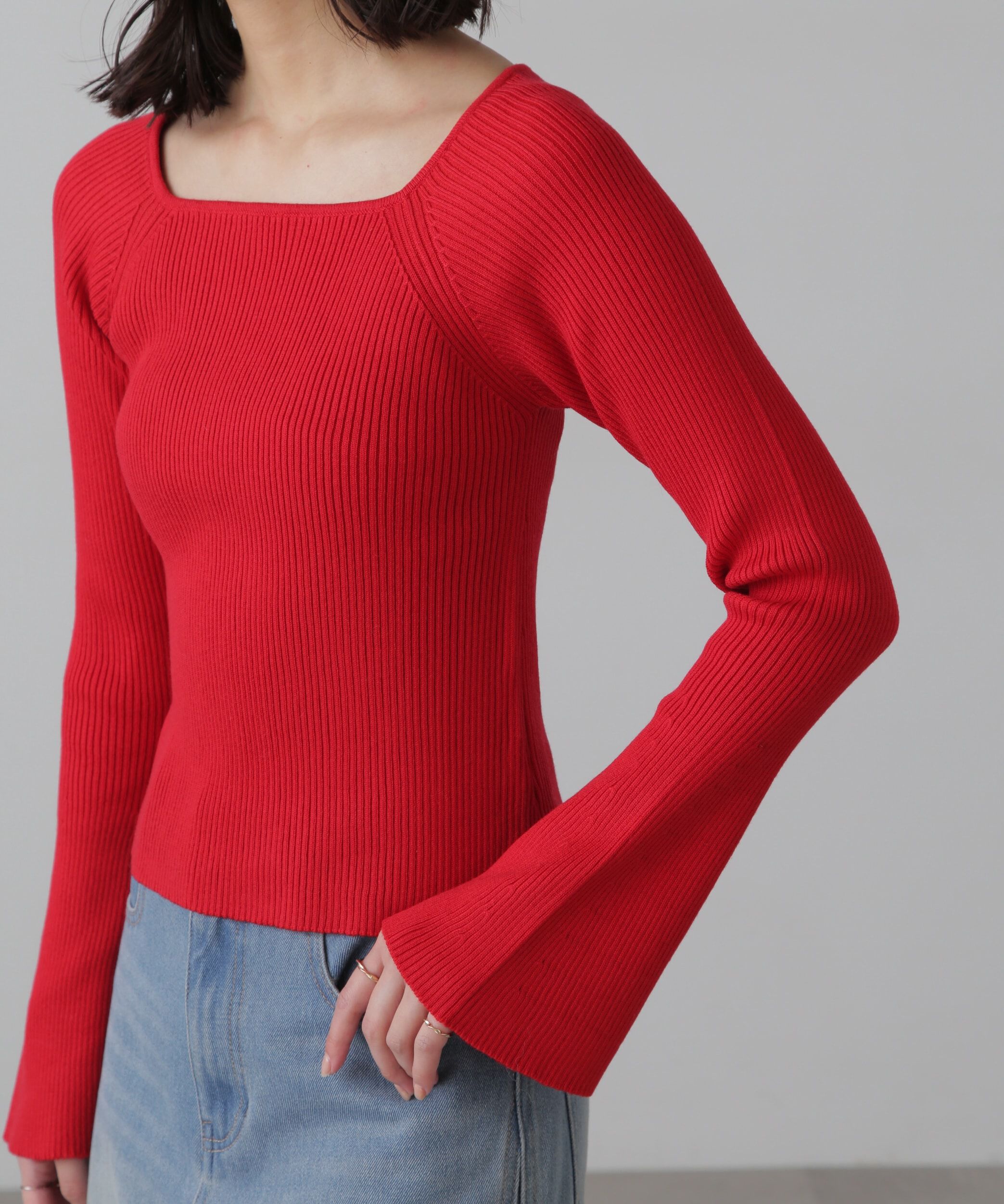  「スクエアネック袖フレアニット」|ニット・セーター|