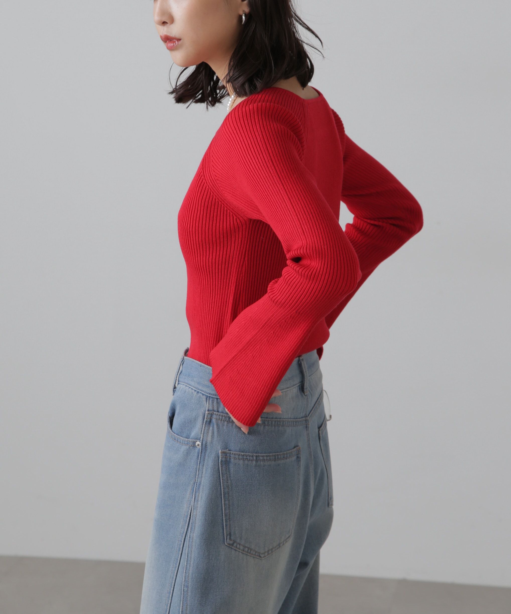  「スクエアネック袖フレアニット」|ニット・セーター|