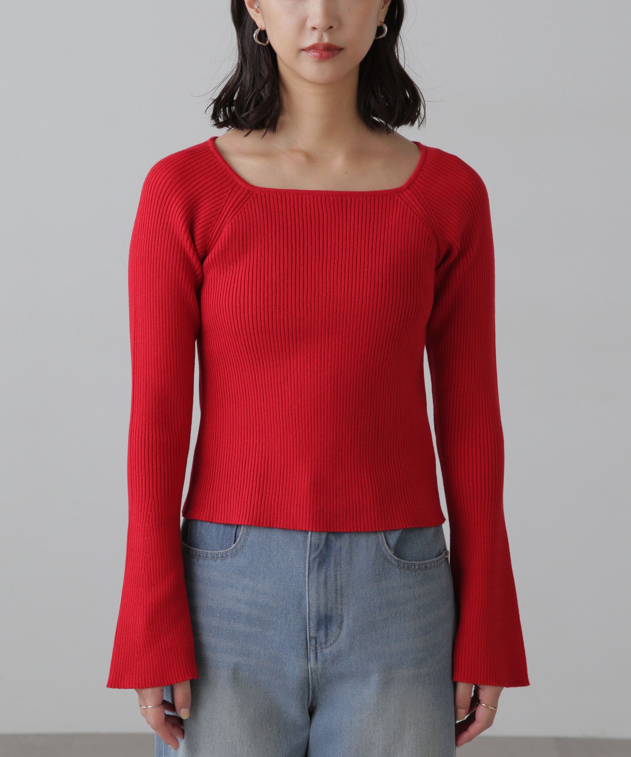  「スクエアネック袖フレアニット」|ニット・セーター|