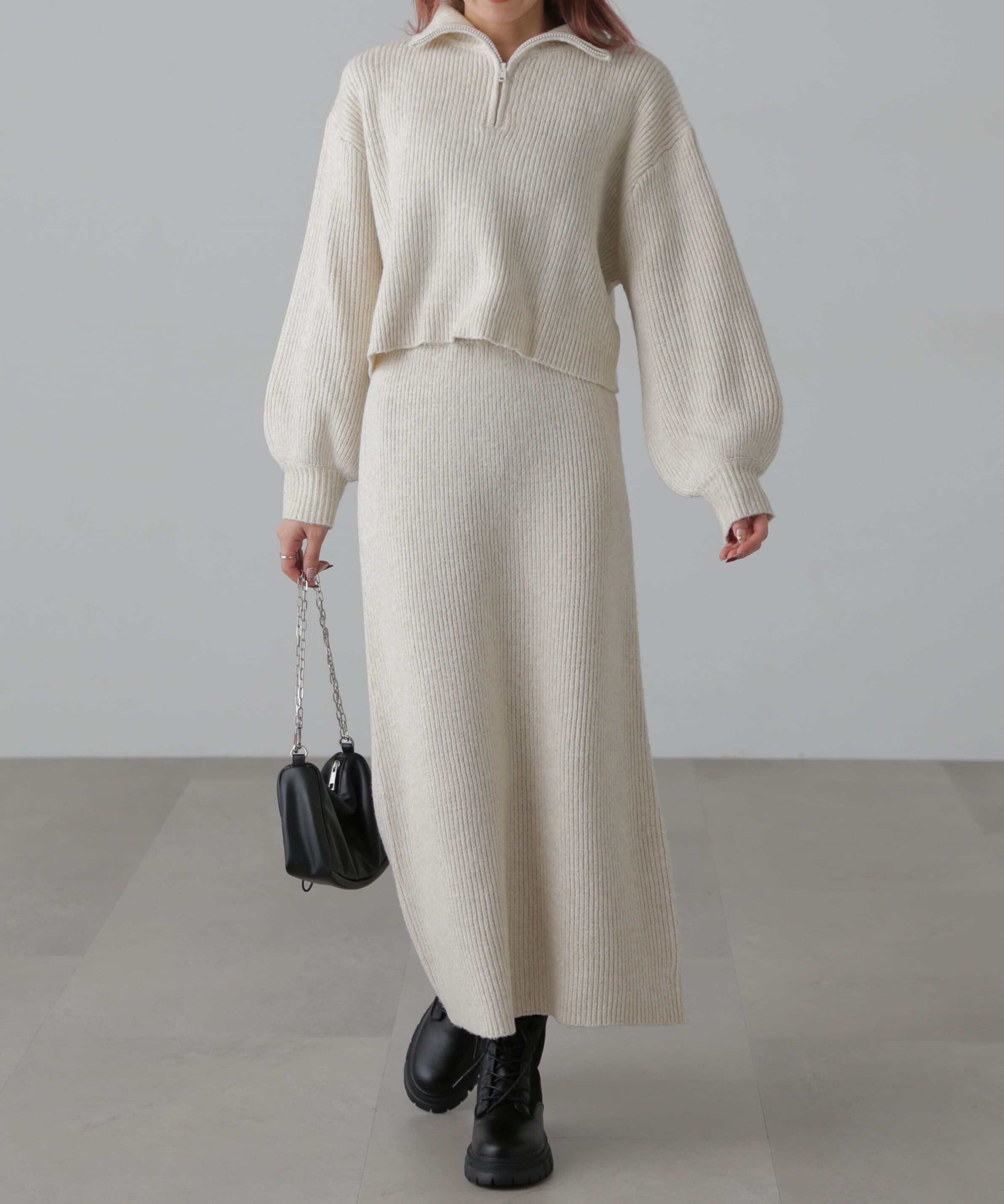  「ハーフジップニット&times;ナロースカートセットアップ」|ワンピース|