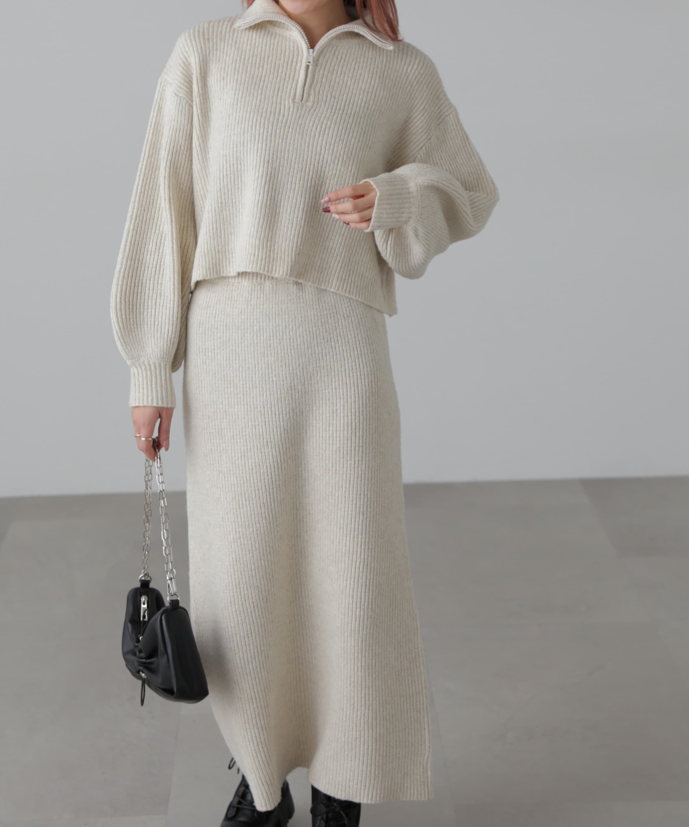  「ハーフジップニット&times;ナロースカートセットアップ」|ワンピース|