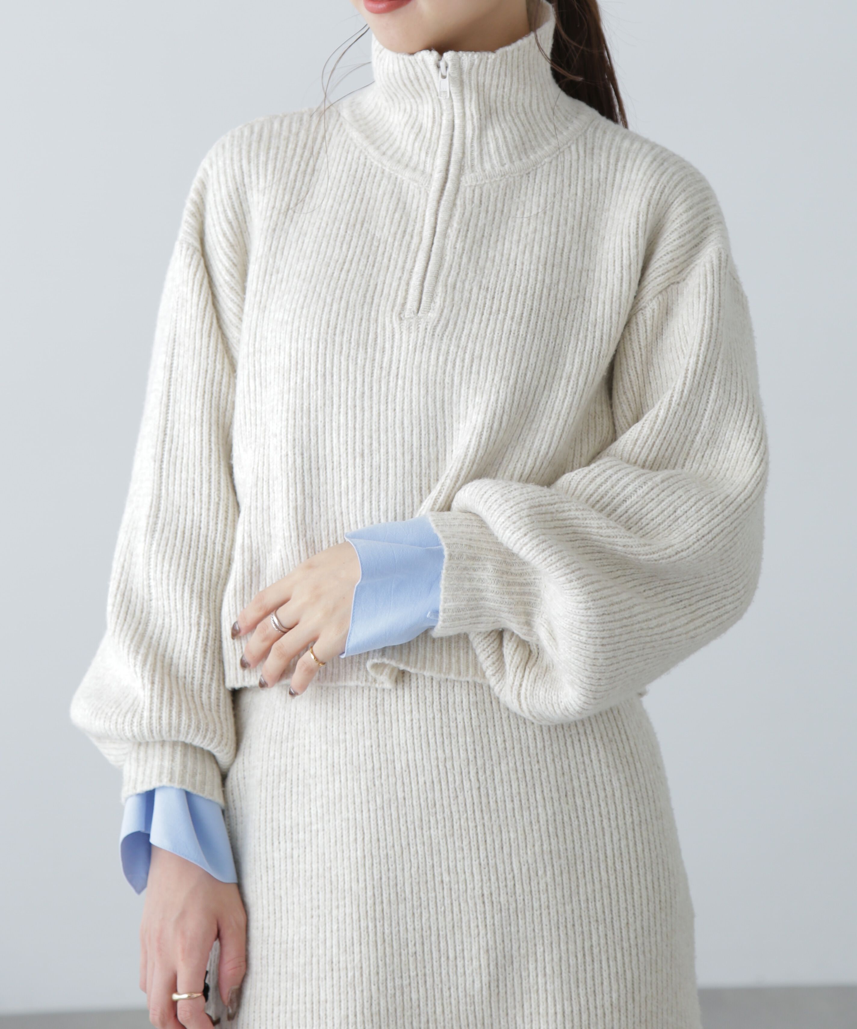  「ハーフジップニット&times;ナロースカートセットアップ」|ワンピース|