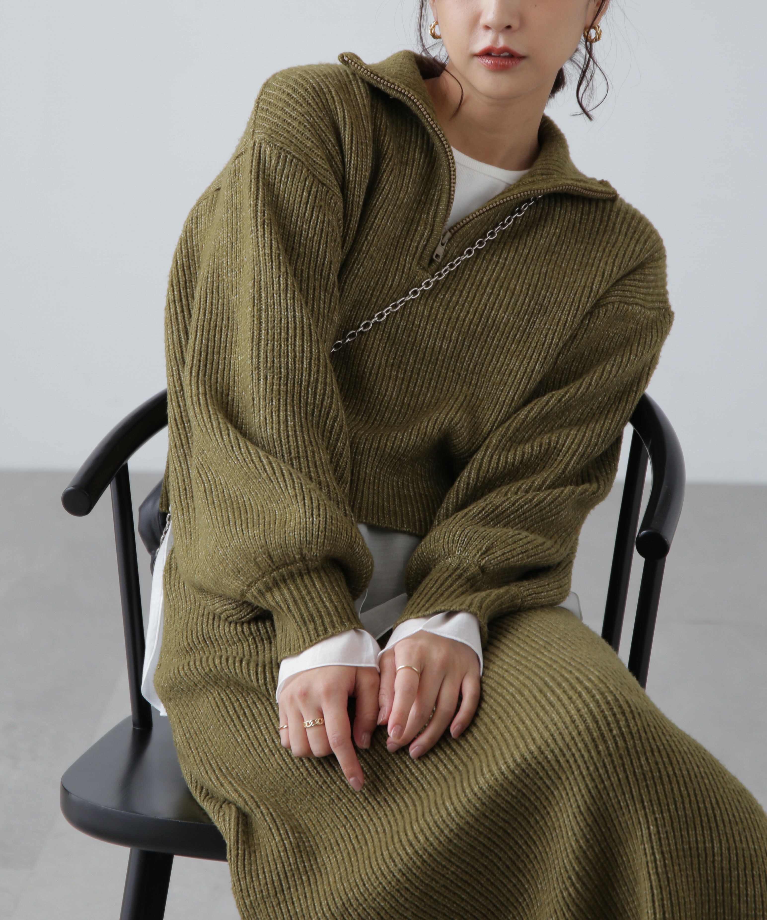  「ハーフジップニット&times;ナロースカートセットアップ」|ワンピース|