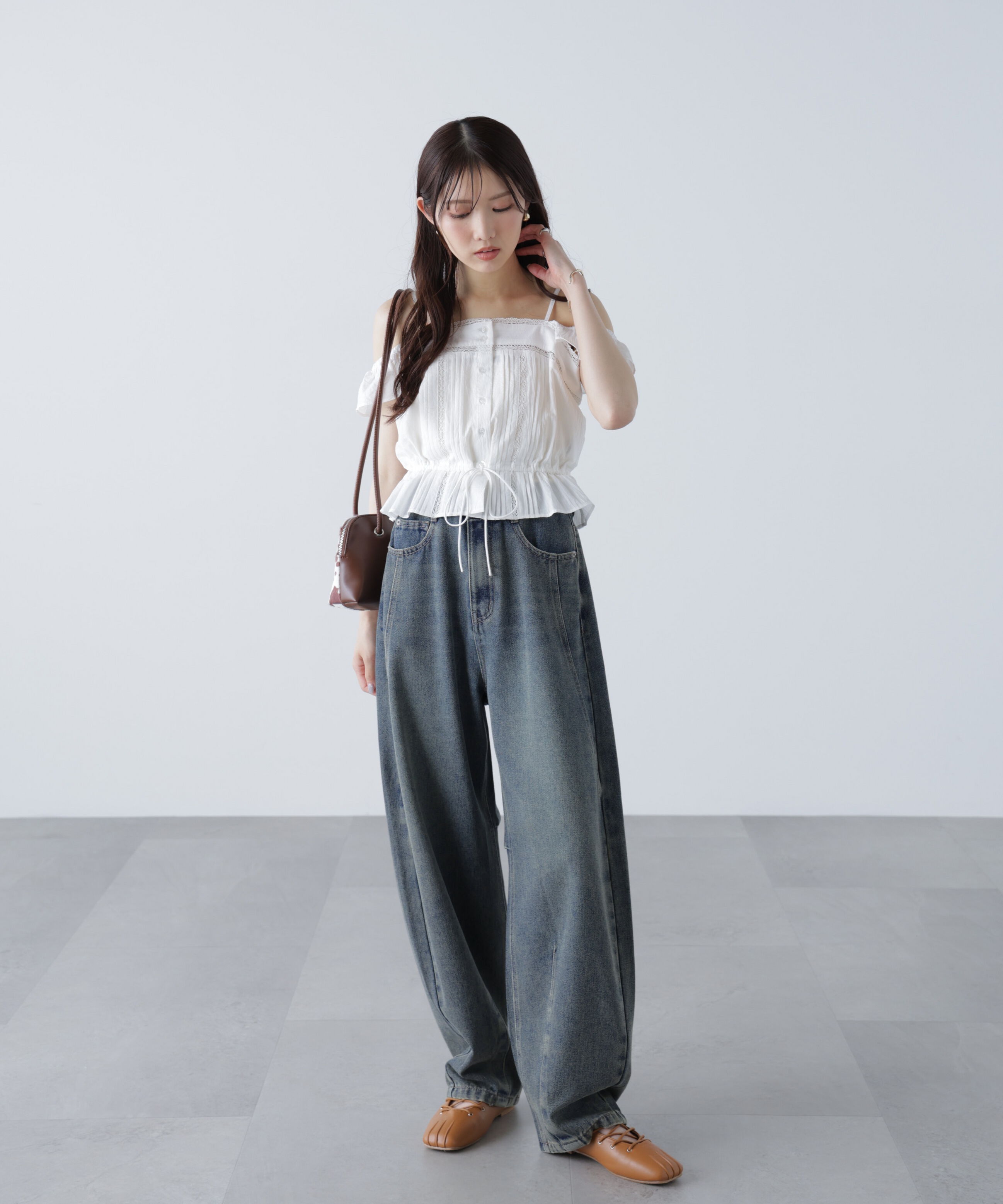  「ドロストバレルレッグデニムパンツ」|その他|