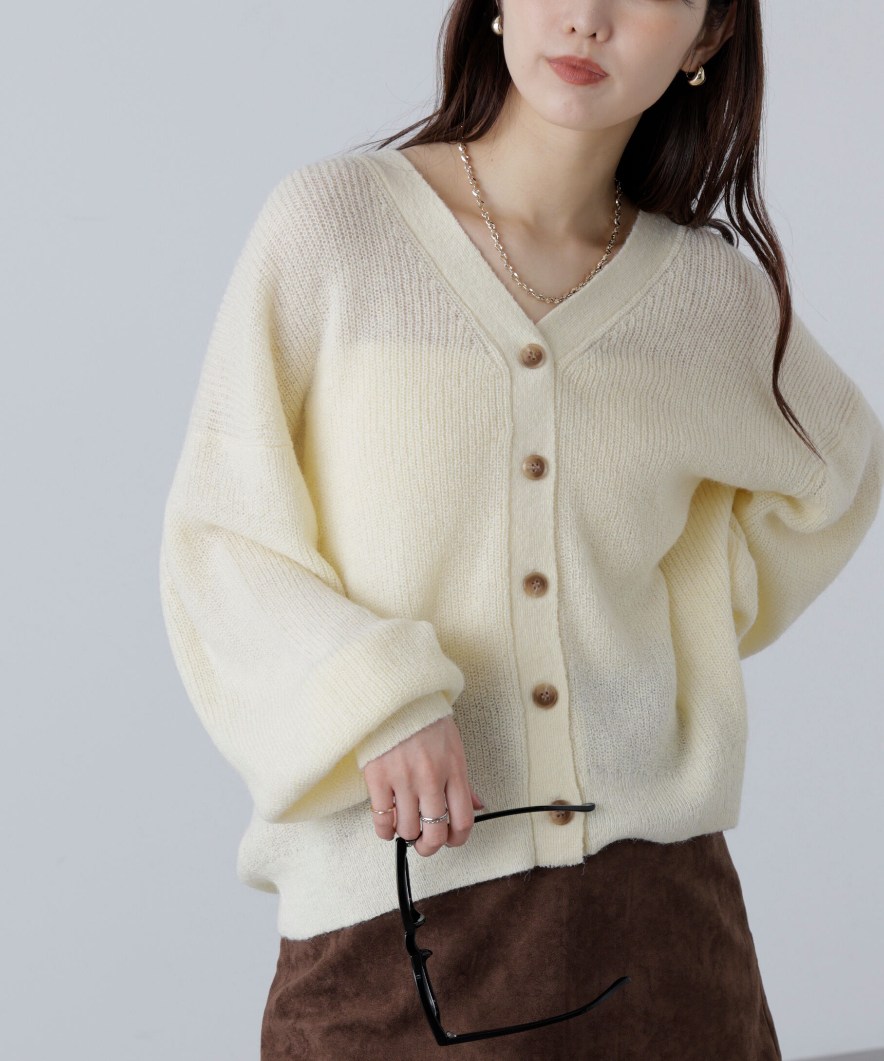  「5GモヘヤタッチVネックカーディガン」|ニット・セーター|