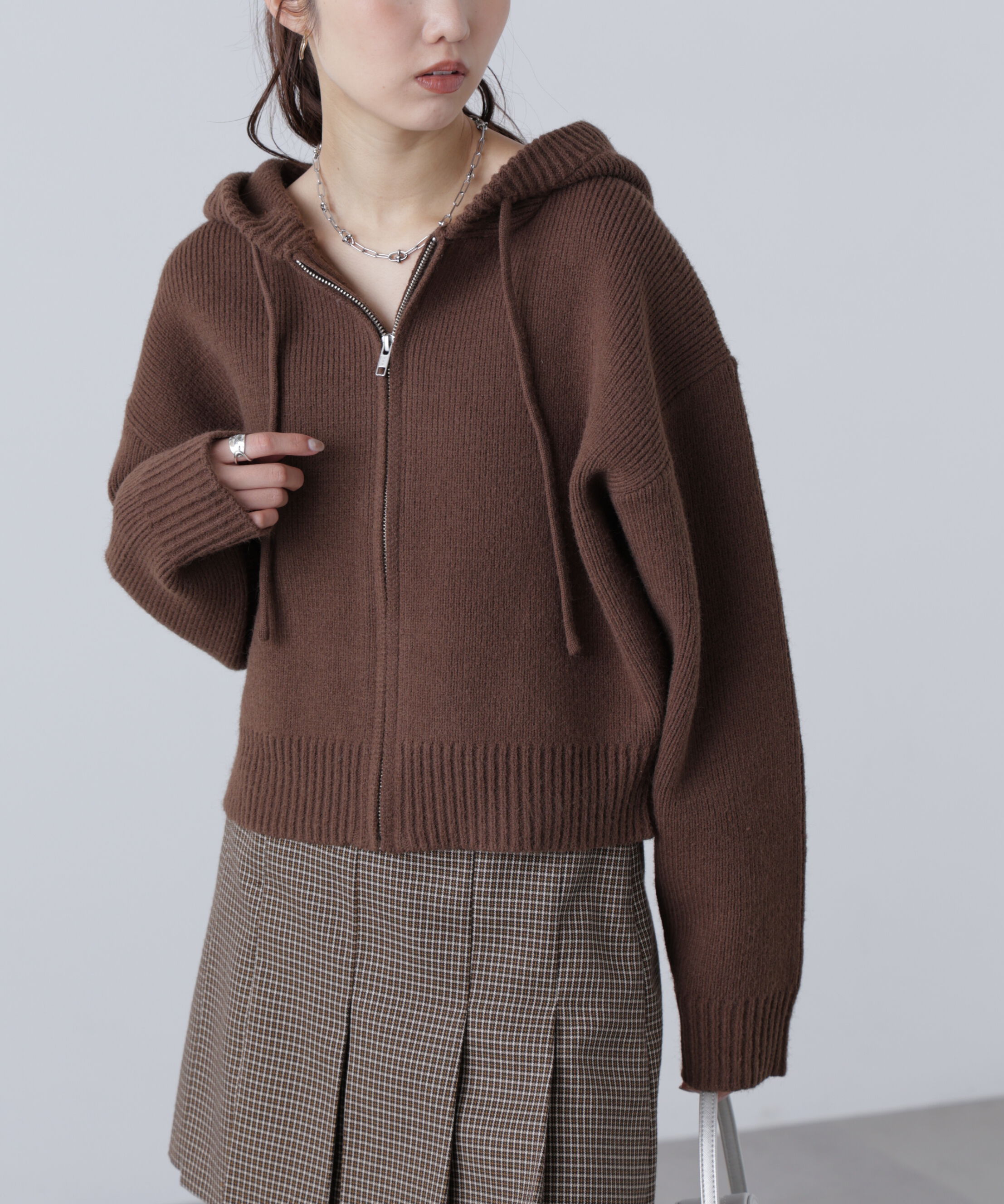  「ジップニットパーカー」|ニット・セーター|ブラウン