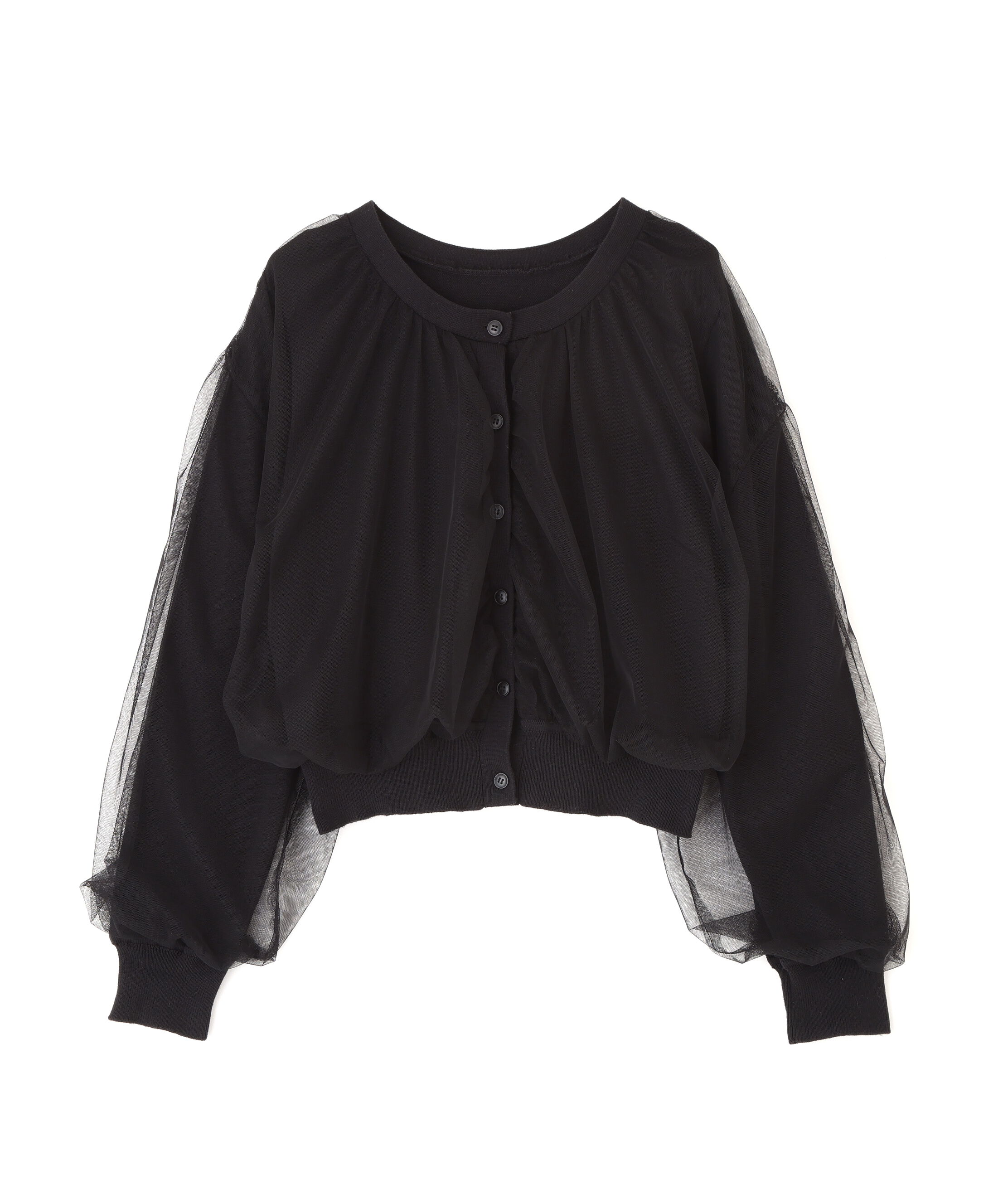  「チュールレイヤードクルーネックニットカーディガン」|ニット・セーター|