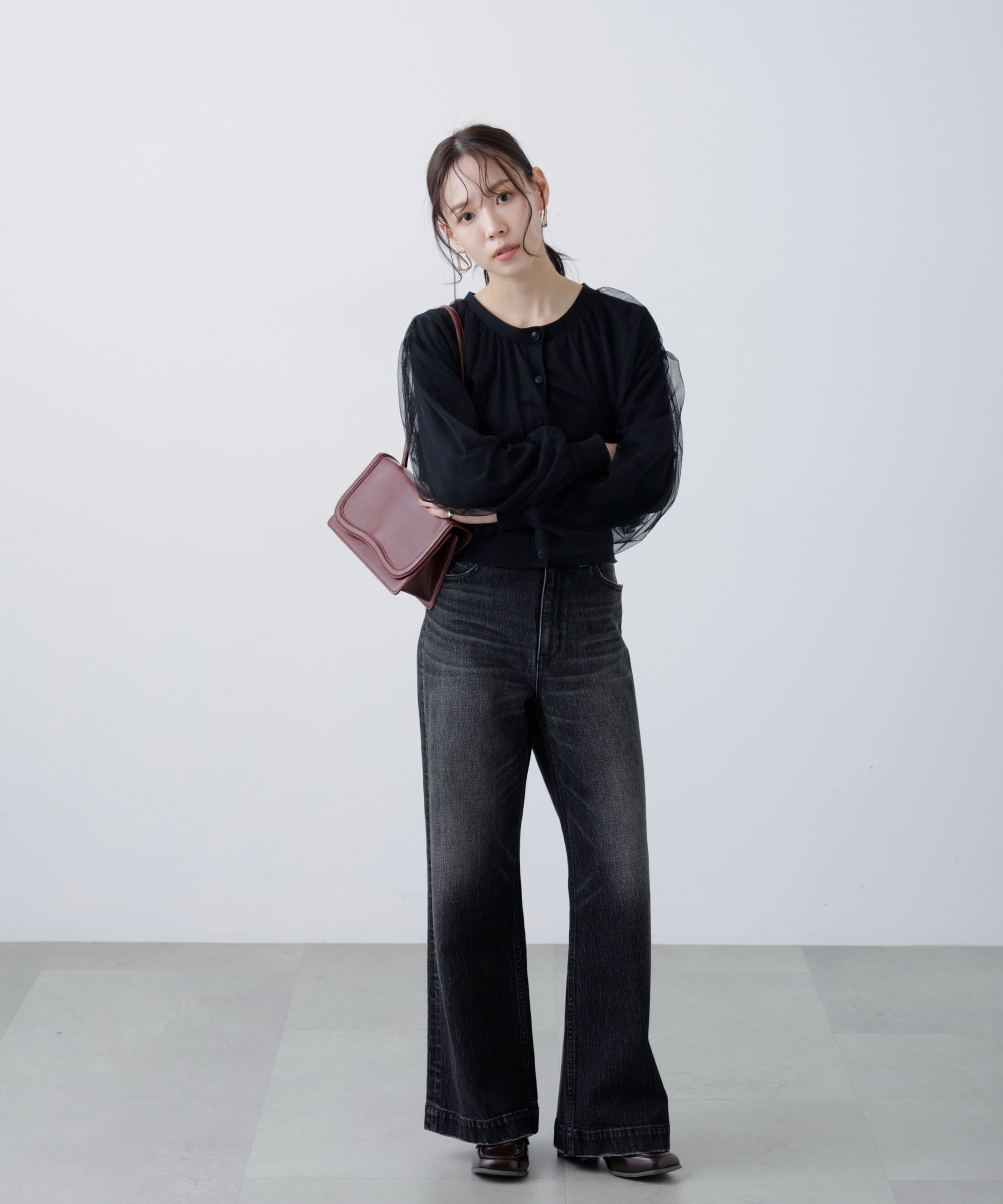  「チュールレイヤードクルーネックニットカーディガン」|ニット・セーター|