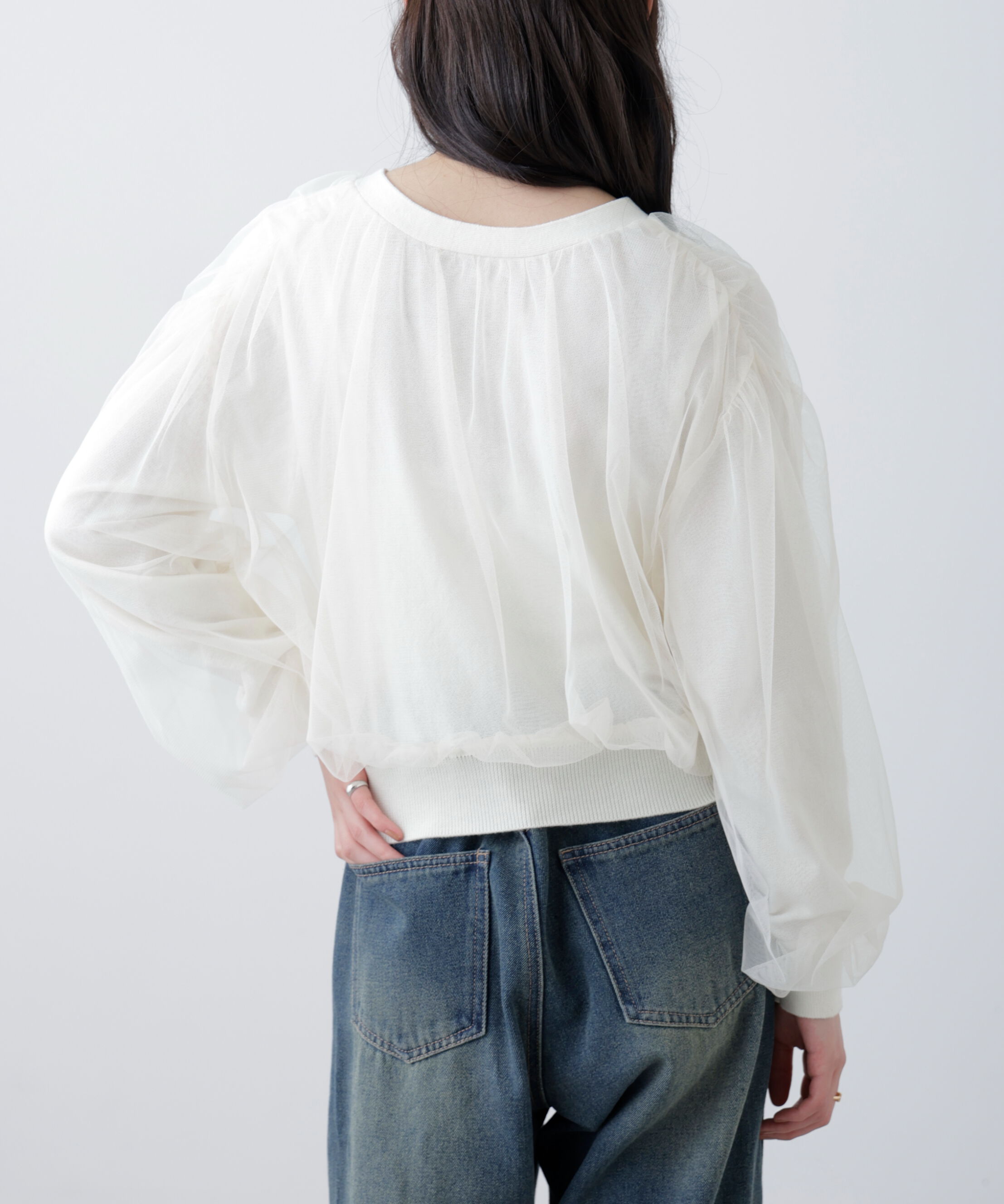  「チュールレイヤードクルーネックニットカーディガン」|ニット・セーター|