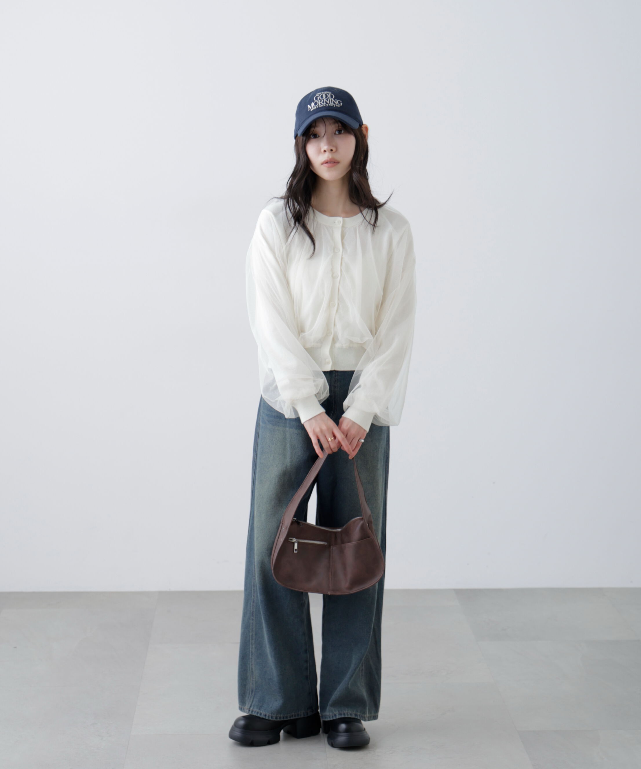  「チュールレイヤードクルーネックニットカーディガン」|ニット・セーター|