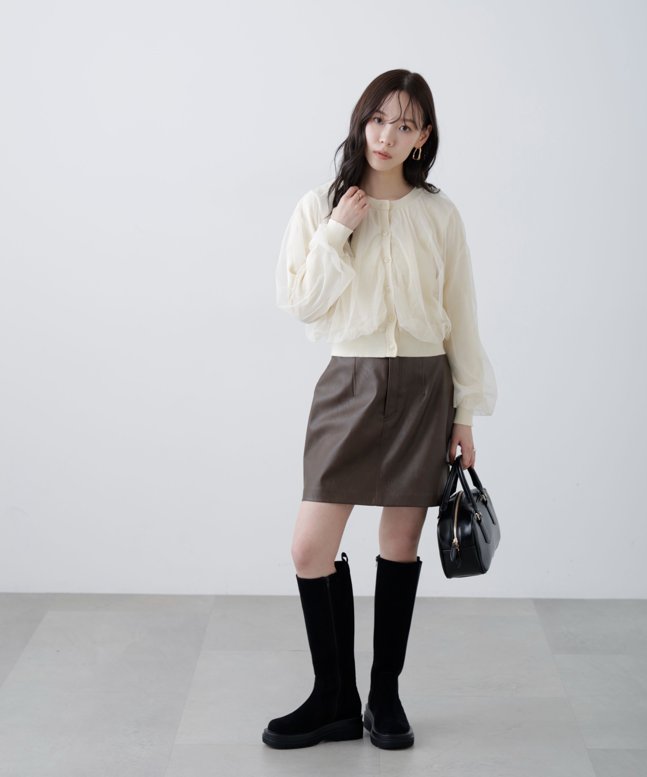  「チュールレイヤードクルーネックニットカーディガン」|ニット・セーター|