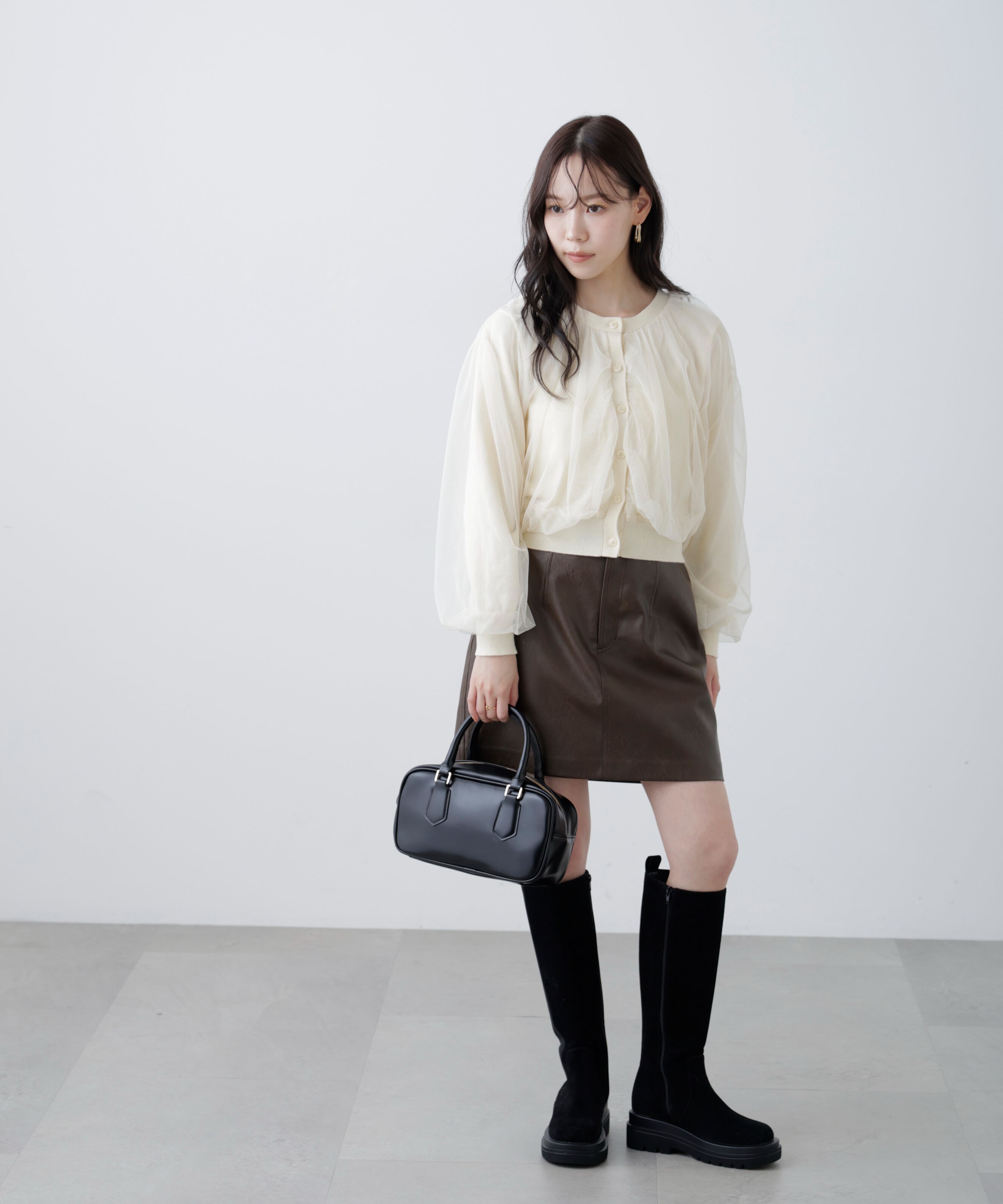  「チュールレイヤードクルーネックニットカーディガン」|ニット・セーター|