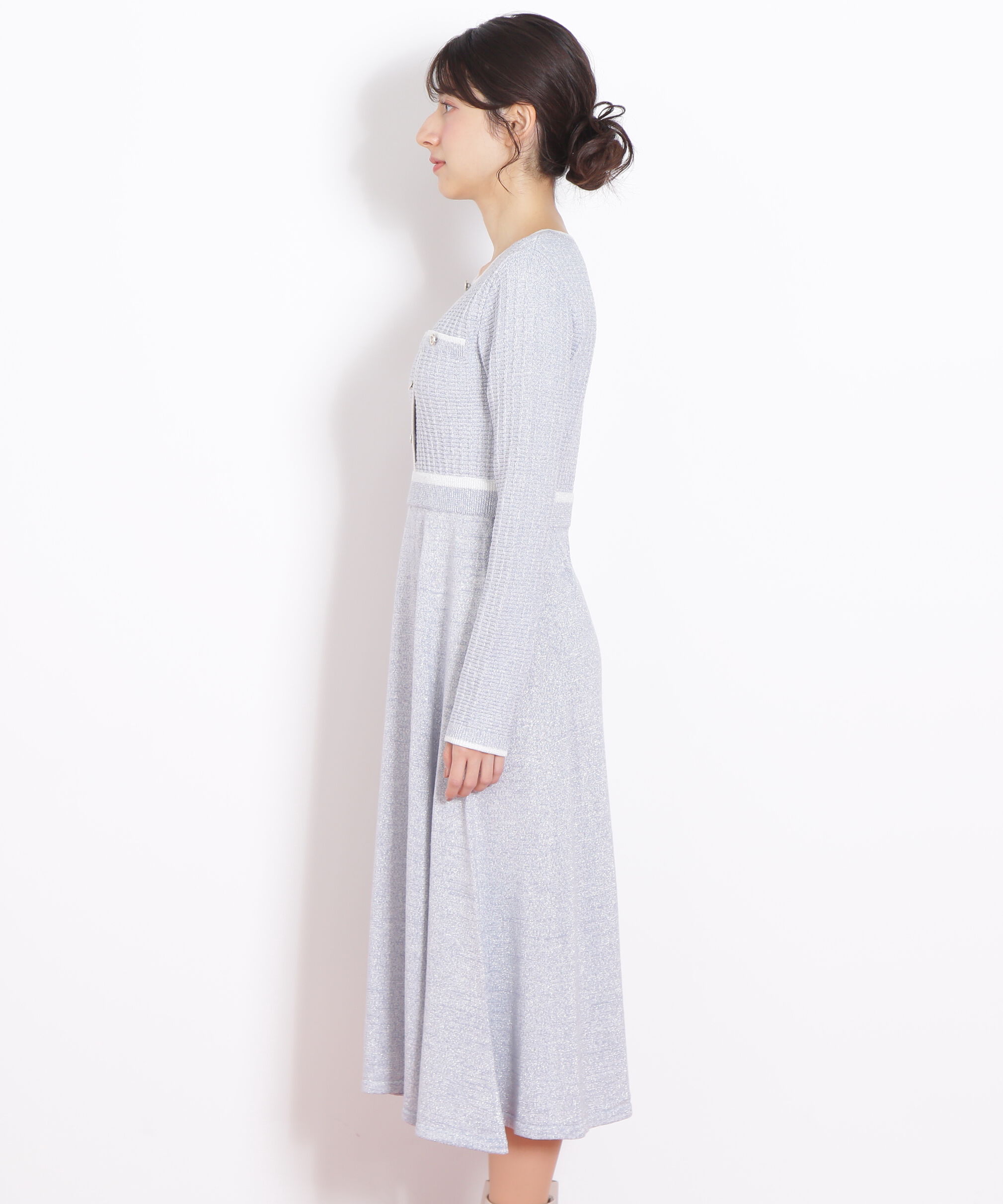  「ラメツイード配色ニットワンピース」|ワンピース|