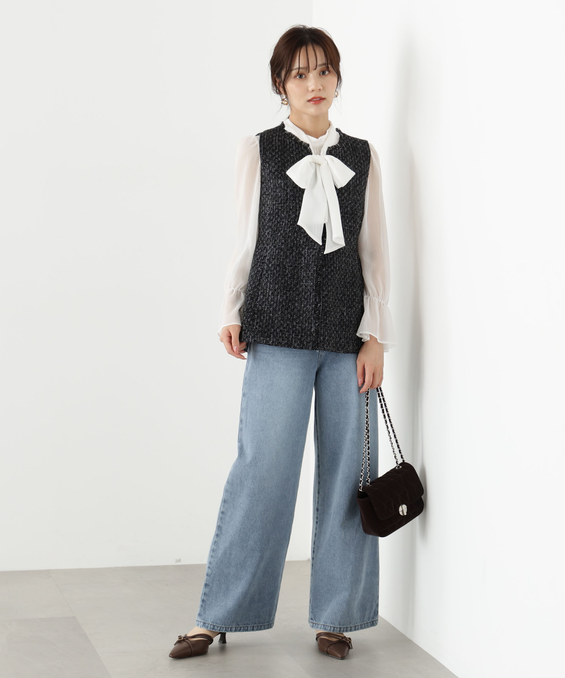 PROPORTION BODY DRESSING「ニュアンス釦ツイードジレ 25AW」|ブルゾン・スタジャン|