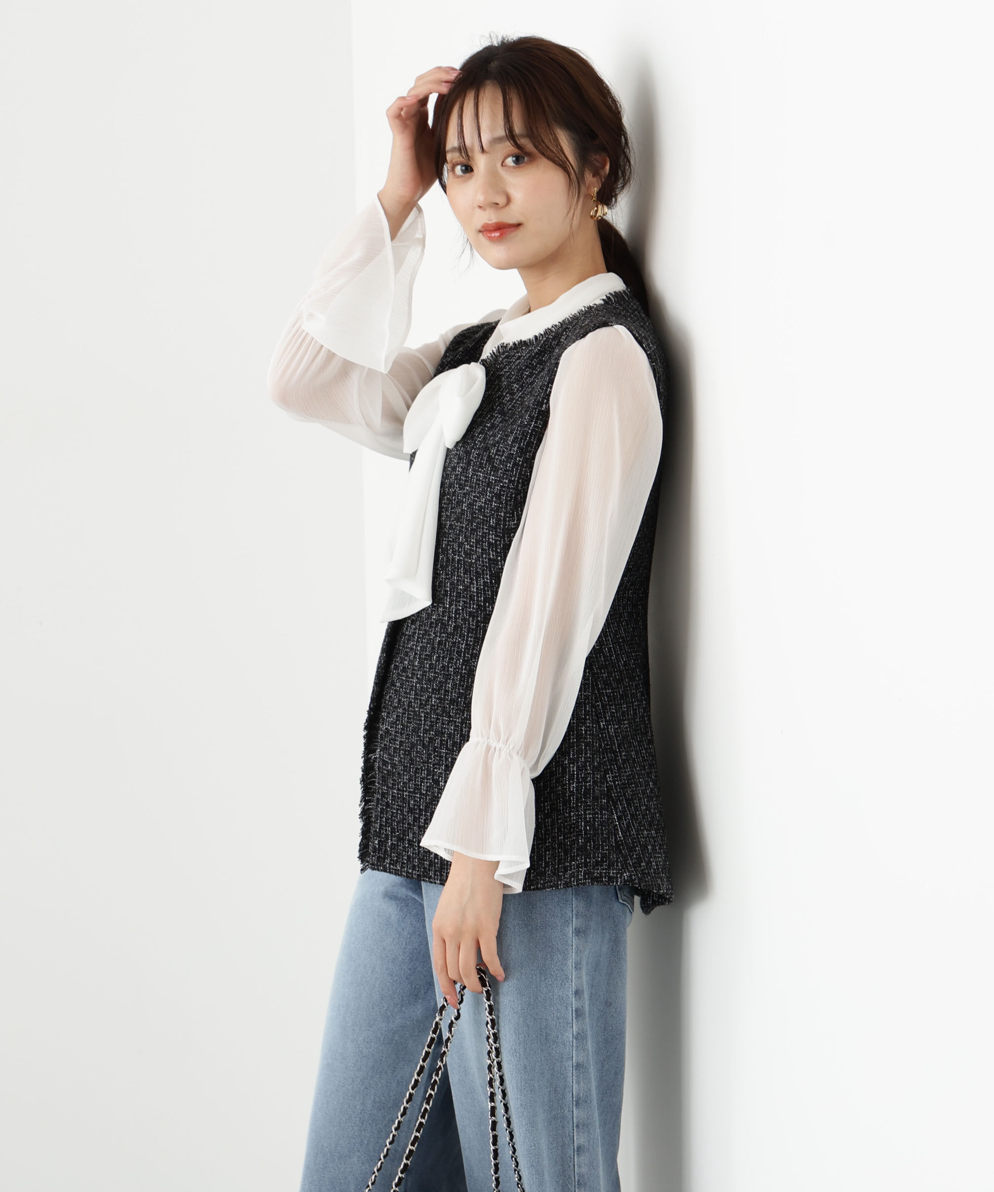 PROPORTION BODY DRESSING「ニュアンス釦ツイードジレ 25AW」|ブルゾン・スタジャン|