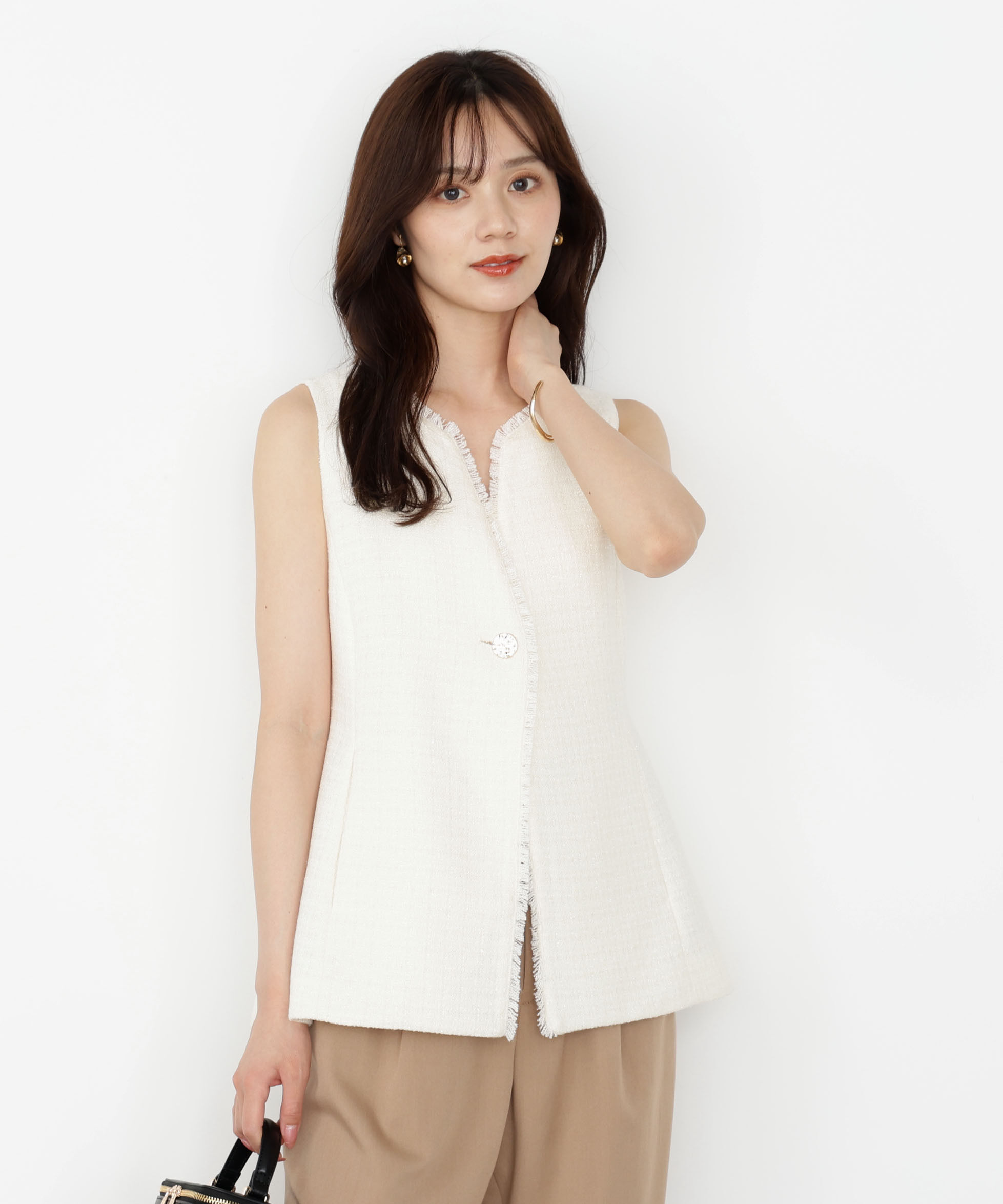 PROPORTION BODY DRESSING「ニュアンス釦ツイードジレ 25AW」|ブルゾン・スタジャン|