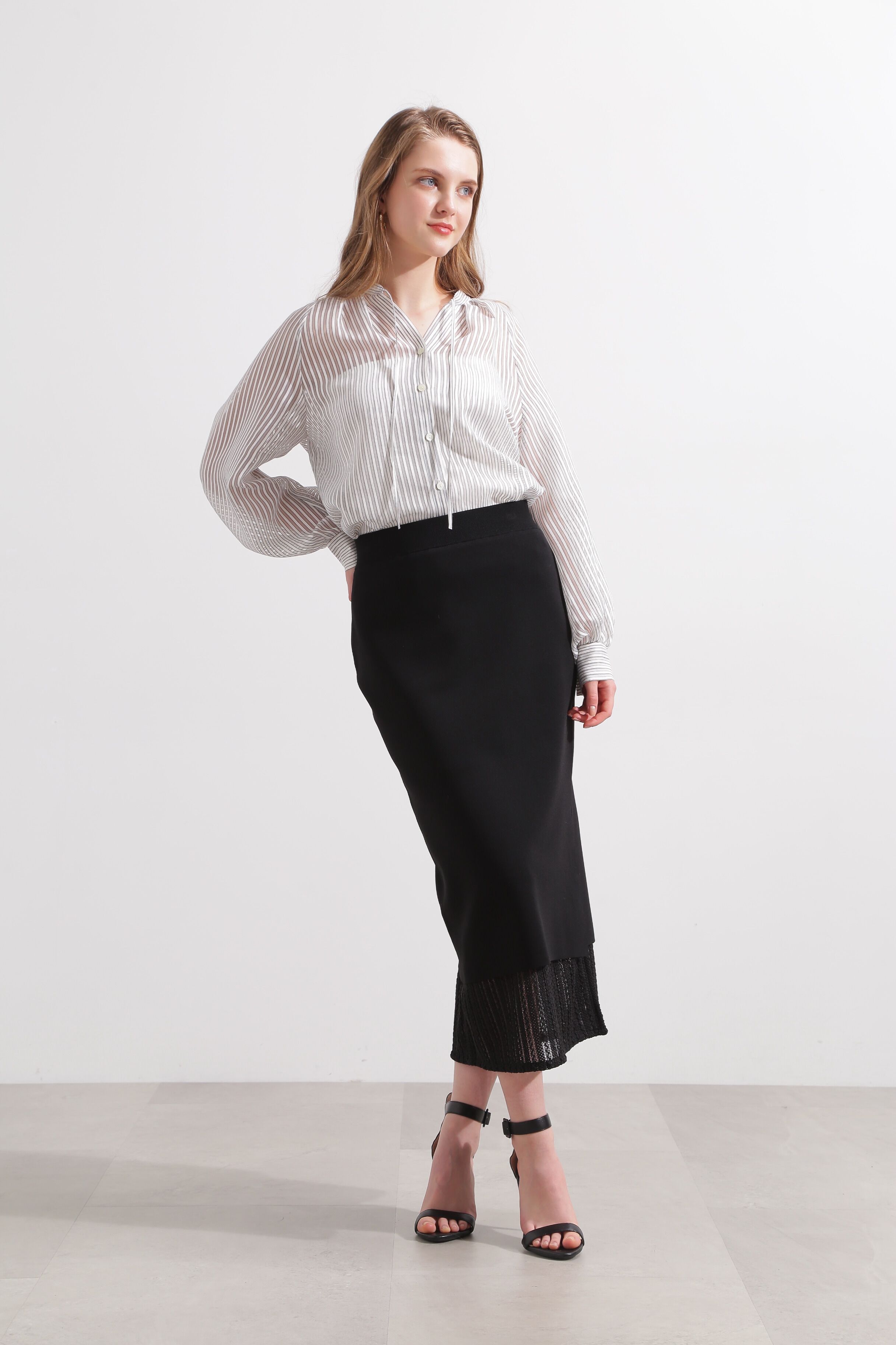  「◆シアーストライプギャザーブラウス」|シャツ・ブラウス|