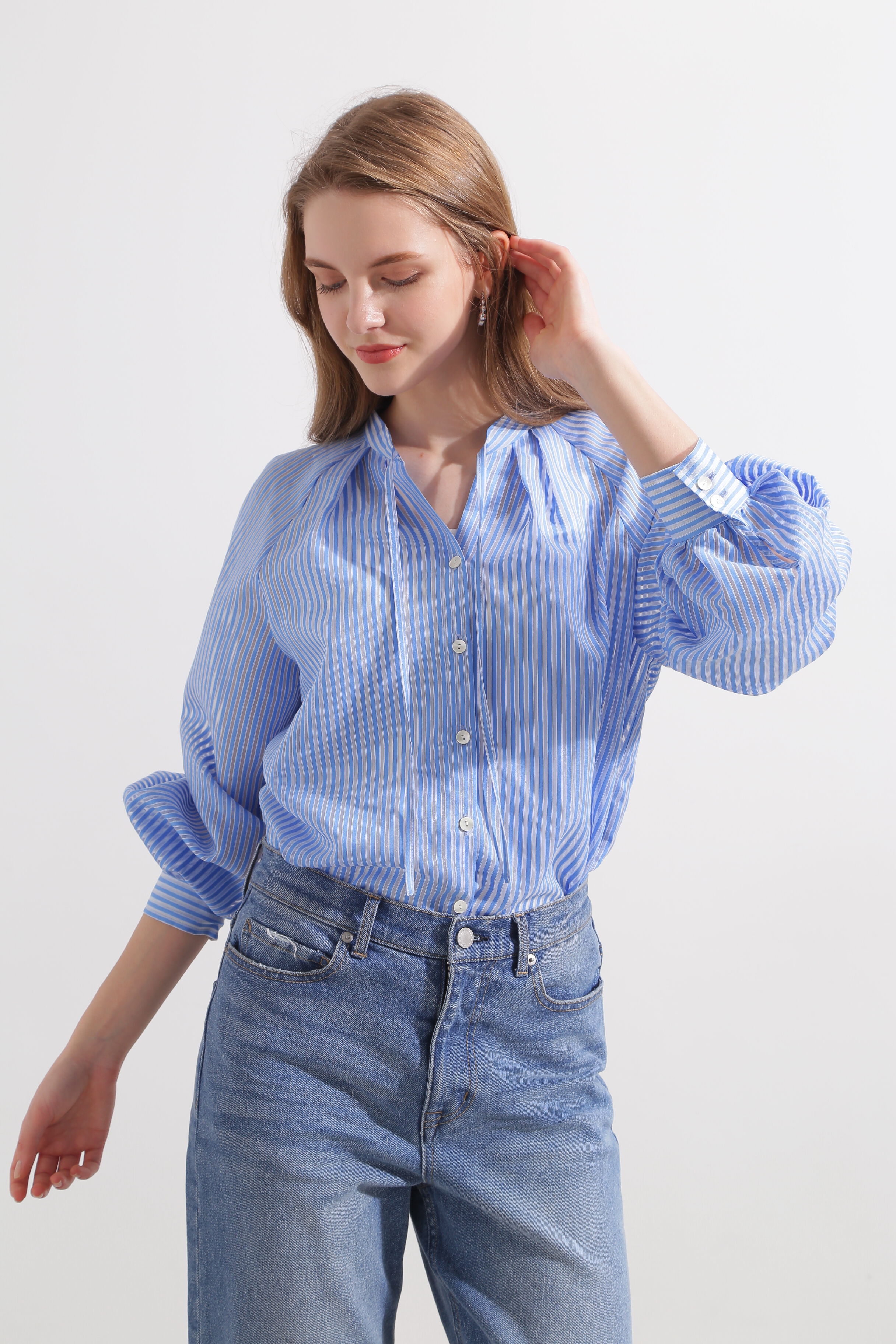  「◆シアーストライプギャザーブラウス」|シャツ・ブラウス|